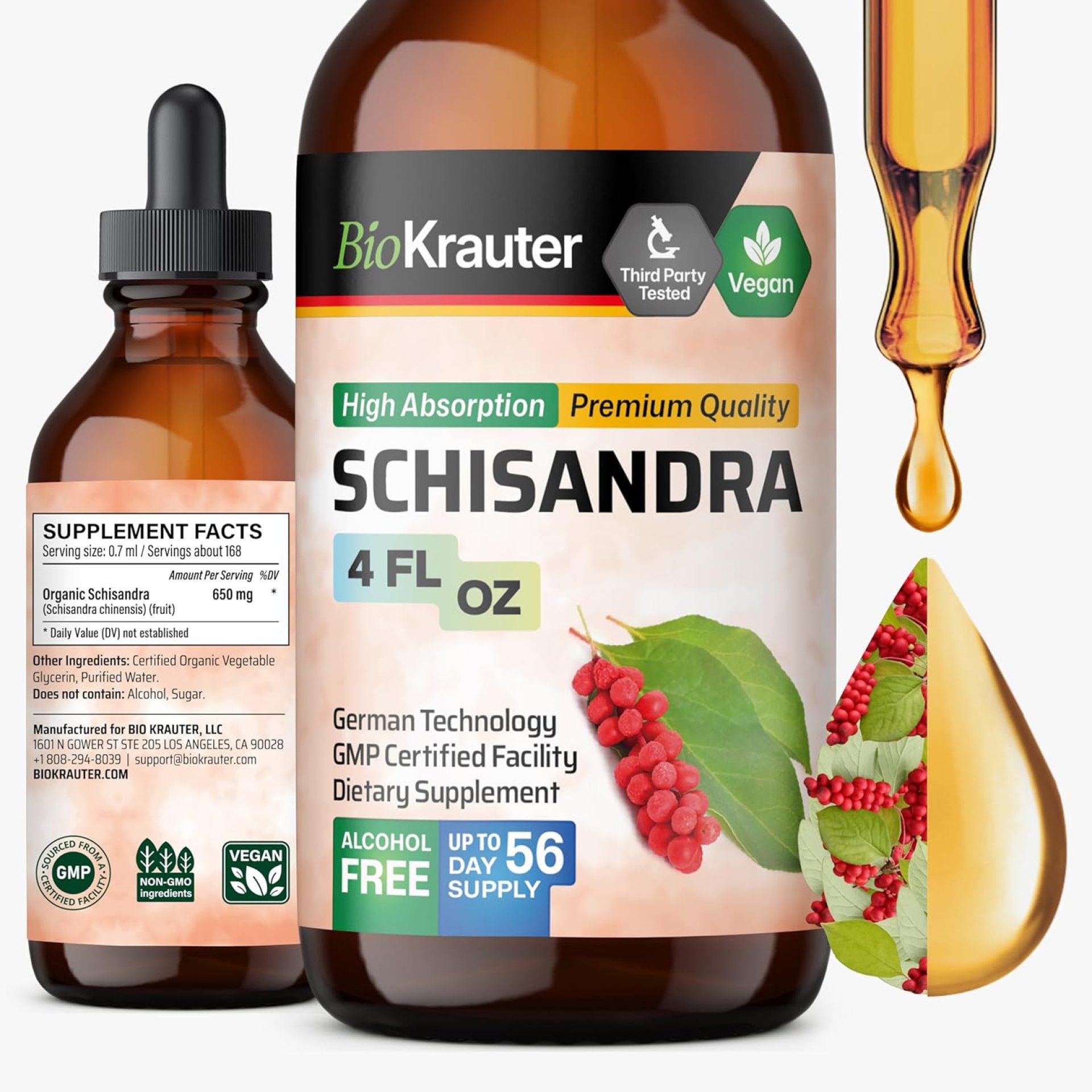 BIO KRAUTER Schisandra Berry Drops – Natural Schisandra Supplement for Mood Support – Alcohol & Sugar Free Extract – 4 Fl.Oz. BIO KRAUTER Schisandra Berry Drops – Natural Schisandra Supplement for Mood Support – Alcohol & Sugar Free Extract – 4 Fl.Oz.