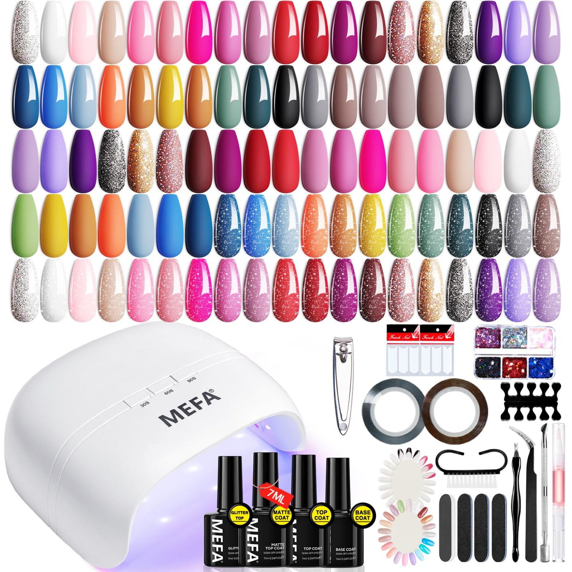 MEFA Gel Nail Polish Kit with U V Light, 32 Colors All Seasons Soak Off 60 Pcs Gel Polish Nail Set with Matte/Glossy Glitter Base Top Coat Manicure Tools Nails DIY Decorations Gifts for Women MEFA Gel Nail Polish Kit with U V Light, 32 Colors All Seasons Soak Off 60 Pcs Gel Polish Nail Set with Matte/Glossy Glitter Base Top Coat Manicure Tools Nails DIY Decorations Gifts for Women