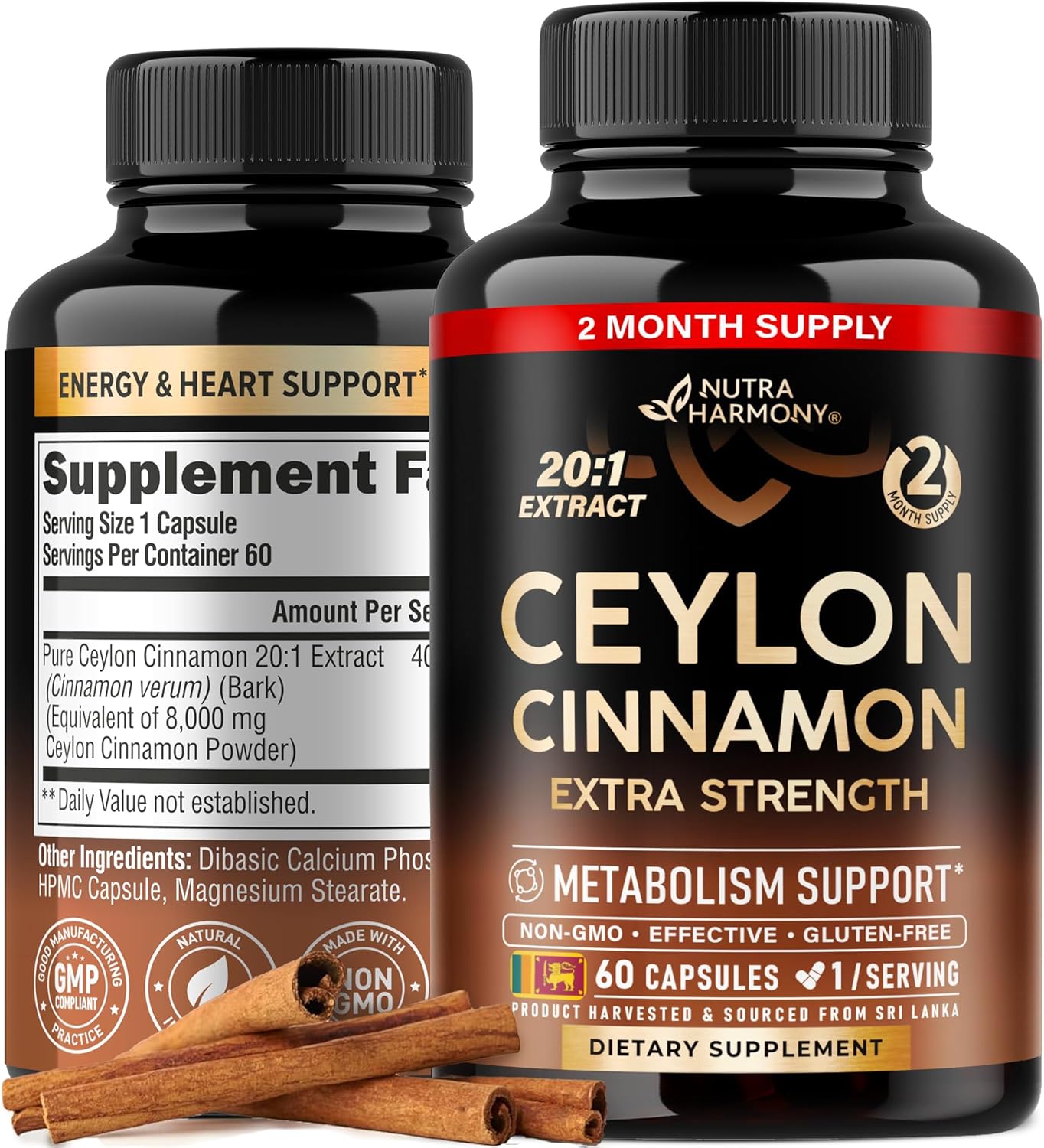 Ceylon Cinnamon Capsules – Extra Strength – Energy, Heart & Metabolism Support – for Men & Women – Pure Natural Extract 20:1 Supplement – Made in USA – GMO & Gluten Free, 60 Capsules, 2 Month Supply Ceylon Cinnamon Capsules – Extra Strength – Energy, Heart & Metabolism Support – for Men & Women – Pure Natural Extract 20:1 Supplement – Made in USA – GMO & Gluten Free, 60 Capsules, 2 Month Supply