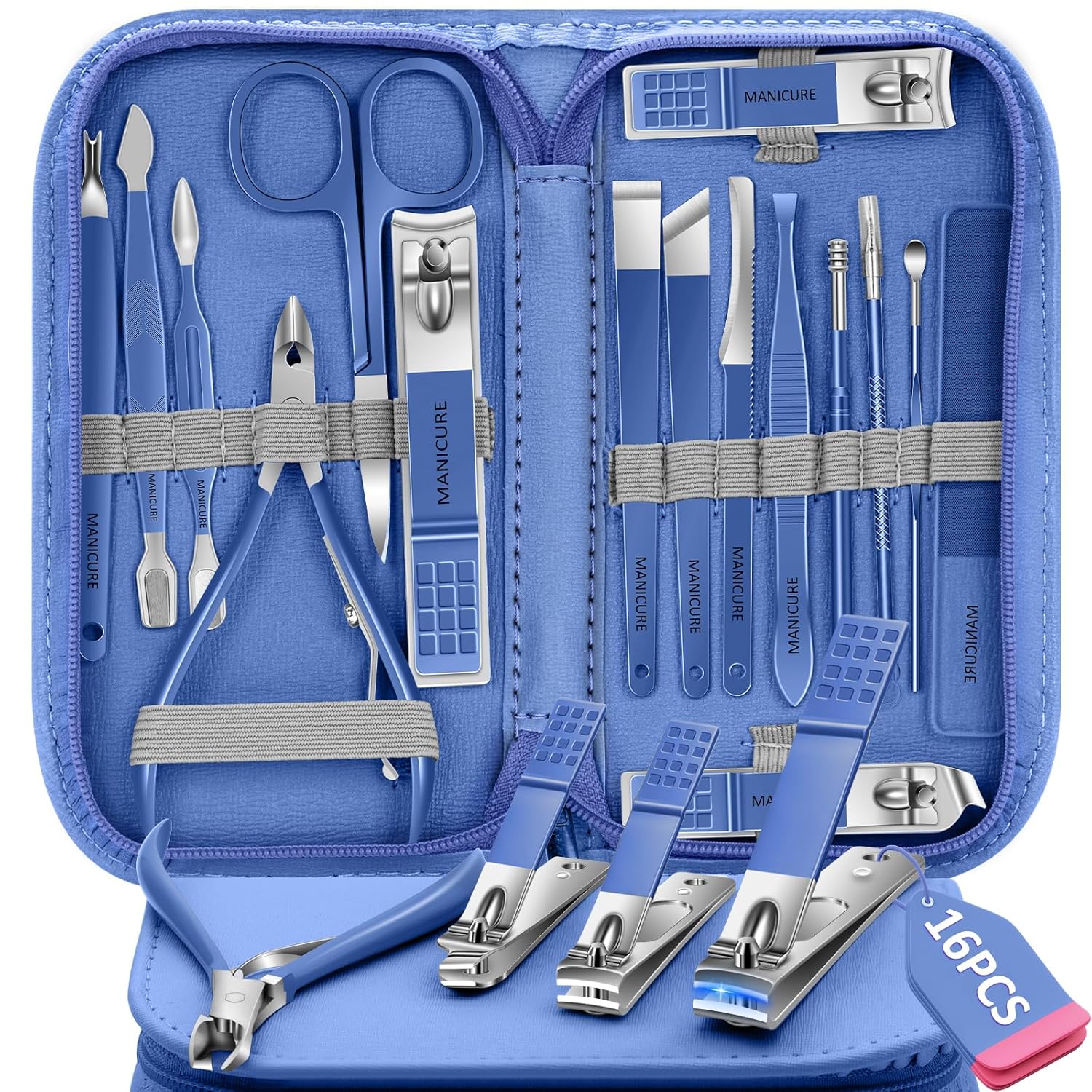 Manicure Set 16Pcs Nail Clippers Set Manicure Kit Professional Stainless Steel Pedicure Kit Nail Care Kit for Women Men with Luxurious Travel Bag, Suitable for Home, Travel, and Salon (Blue) Manicure Set 16Pcs Nail Clippers Set Manicure Kit Professional Stainless Steel Pedicure Kit Nail Care Kit for Women Men with Luxurious Travel Bag, Suitable for Home, Travel, and Salon (Blue)