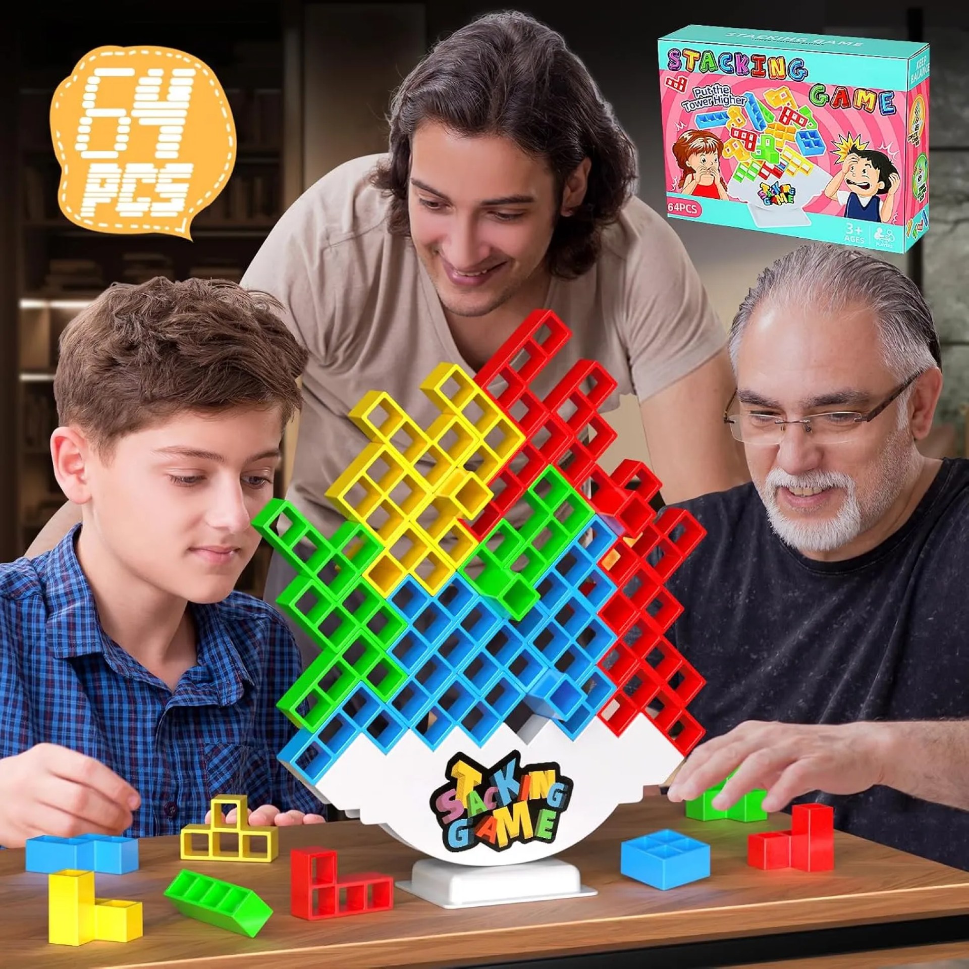 64PCS Stack Game for Adult & Kids, Tetra Board Tower Games for Family Travel Party, 2 Players Balance Stacking Toy, Team Toys Building Block 64PCS Stack Game for Adult & Kids, Tetra Board Tower Games for Family Travel Party, 2 Players Balance Stacking Toy, Team Toys Building Block