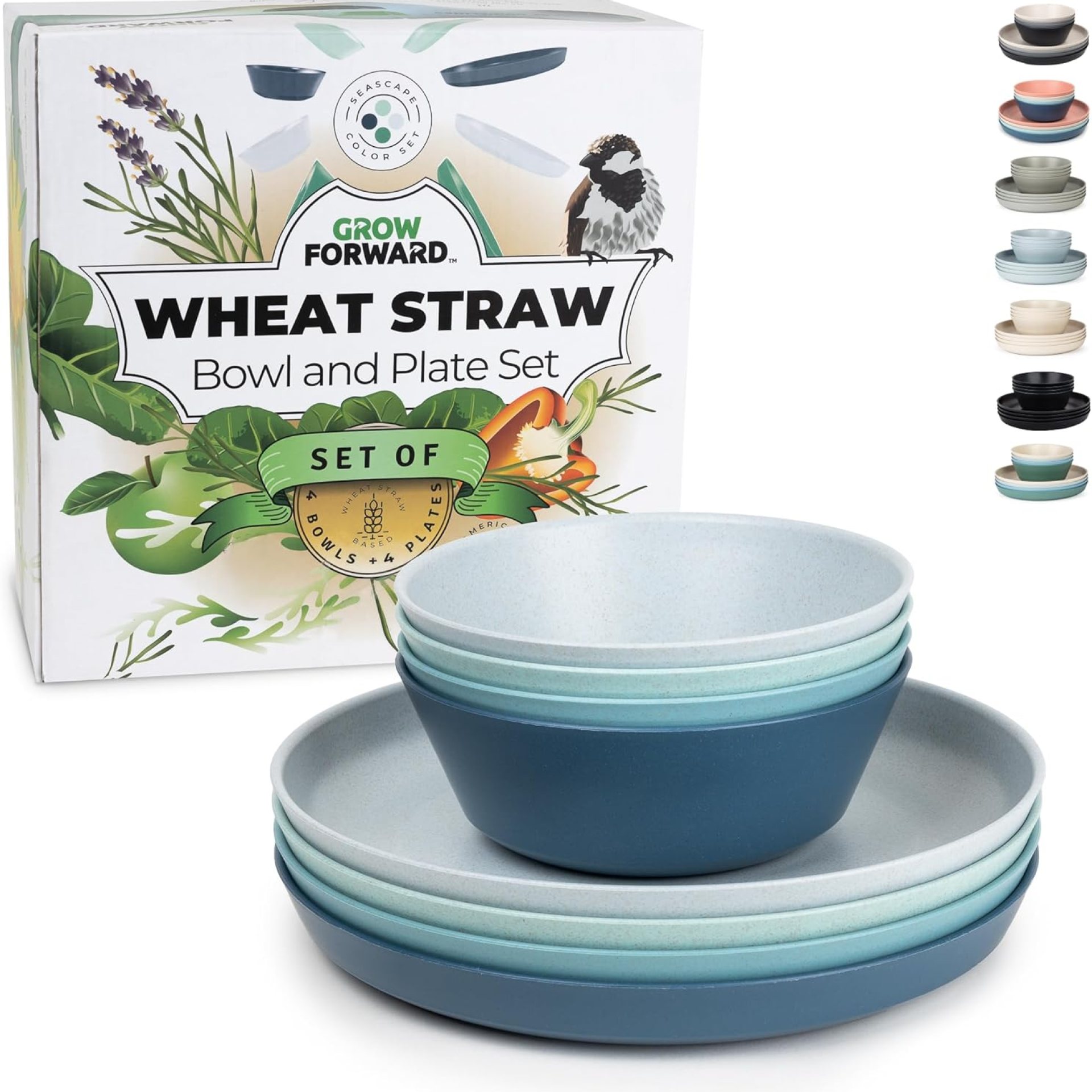 Grow Forward Premium Wheat Straw Plates and Bowls Sets – 8-Piece Wheat Straw Dinnerware Sets – Unbreakable & Reusable Microwave Safe Plastic Dinner Plates for Outdoors, RV, Camping Dishes – Seascape Grow Forward Premium Wheat Straw Plates and Bowls Sets – 8-Piece Wheat Straw Dinnerware Sets – Unbreakable & Reusable Microwave Safe Plastic Dinner Plates for Outdoors, RV, Camping Dishes – Seascape