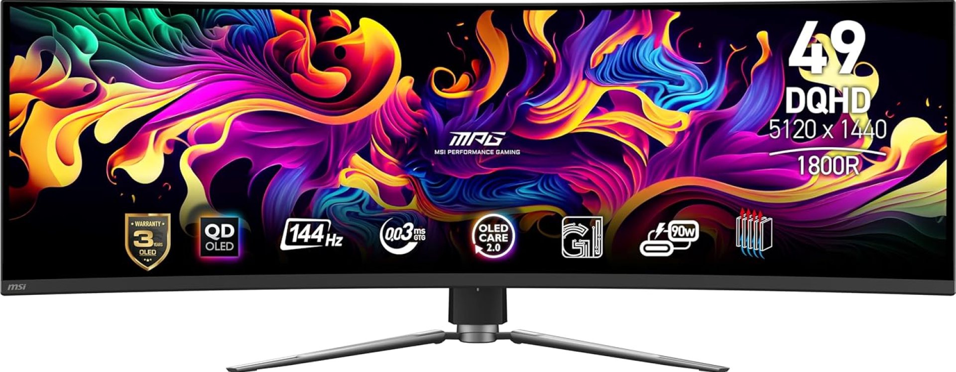 MSI MPG 491CQP QD-OLED 49″ 32:9 DQHD 144Hz Curved OLED HDR Gaming Monitor, Metallic Black MSI MPG 491CQP QD-OLED 49″ 32:9 DQHD 144Hz Curved OLED HDR Gaming Monitor, Metallic Black