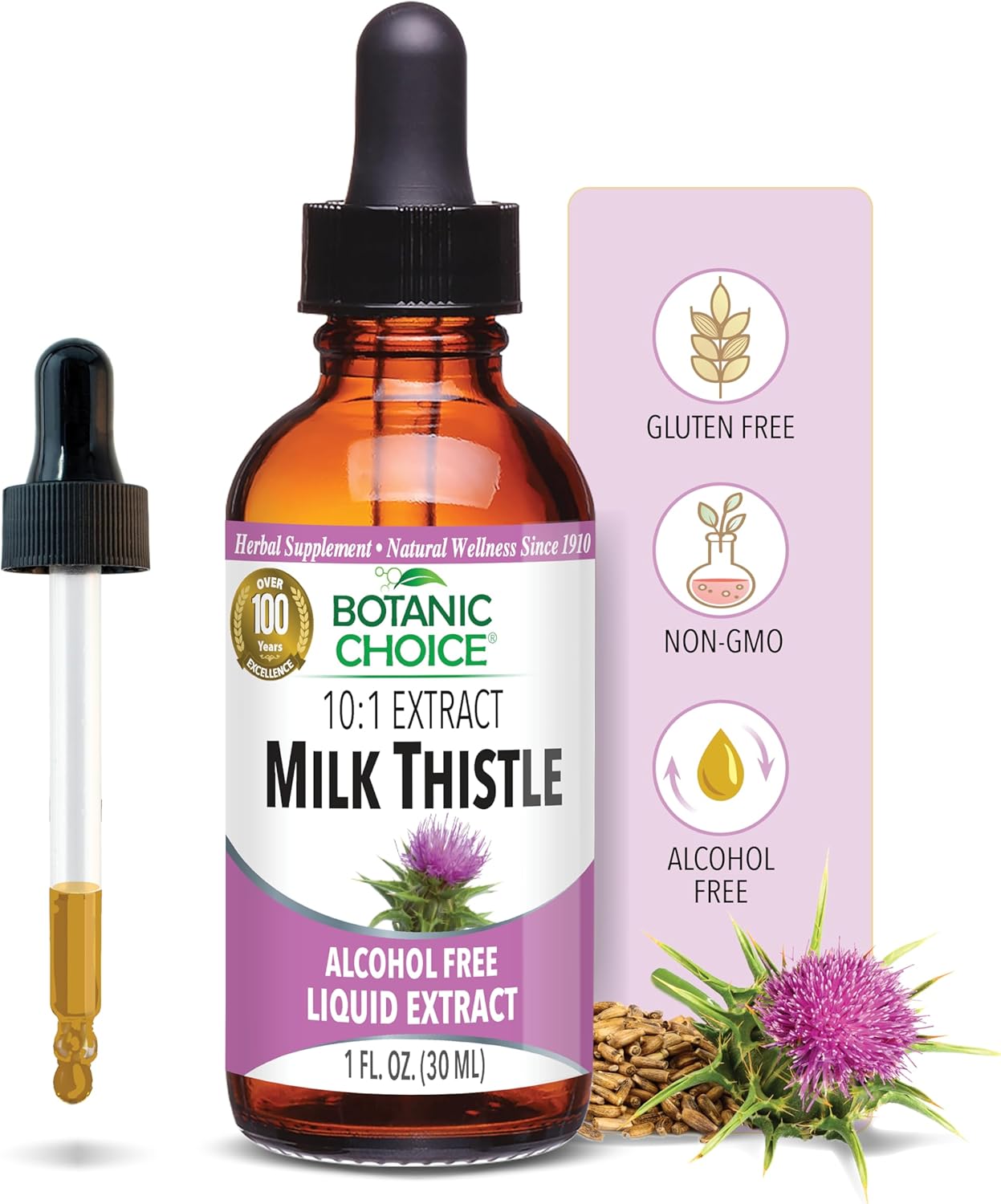Botanic Choice Milk Thistle Liquid Extract, Alcohol Free, Gluten Free, Fast Acting Traditional Liver Favorite, 1 fl. oz Botanic Choice Milk Thistle Liquid Extract, Alcohol Free, Gluten Free, Fast Acting Traditional Liver Favorite, 1 fl. oz