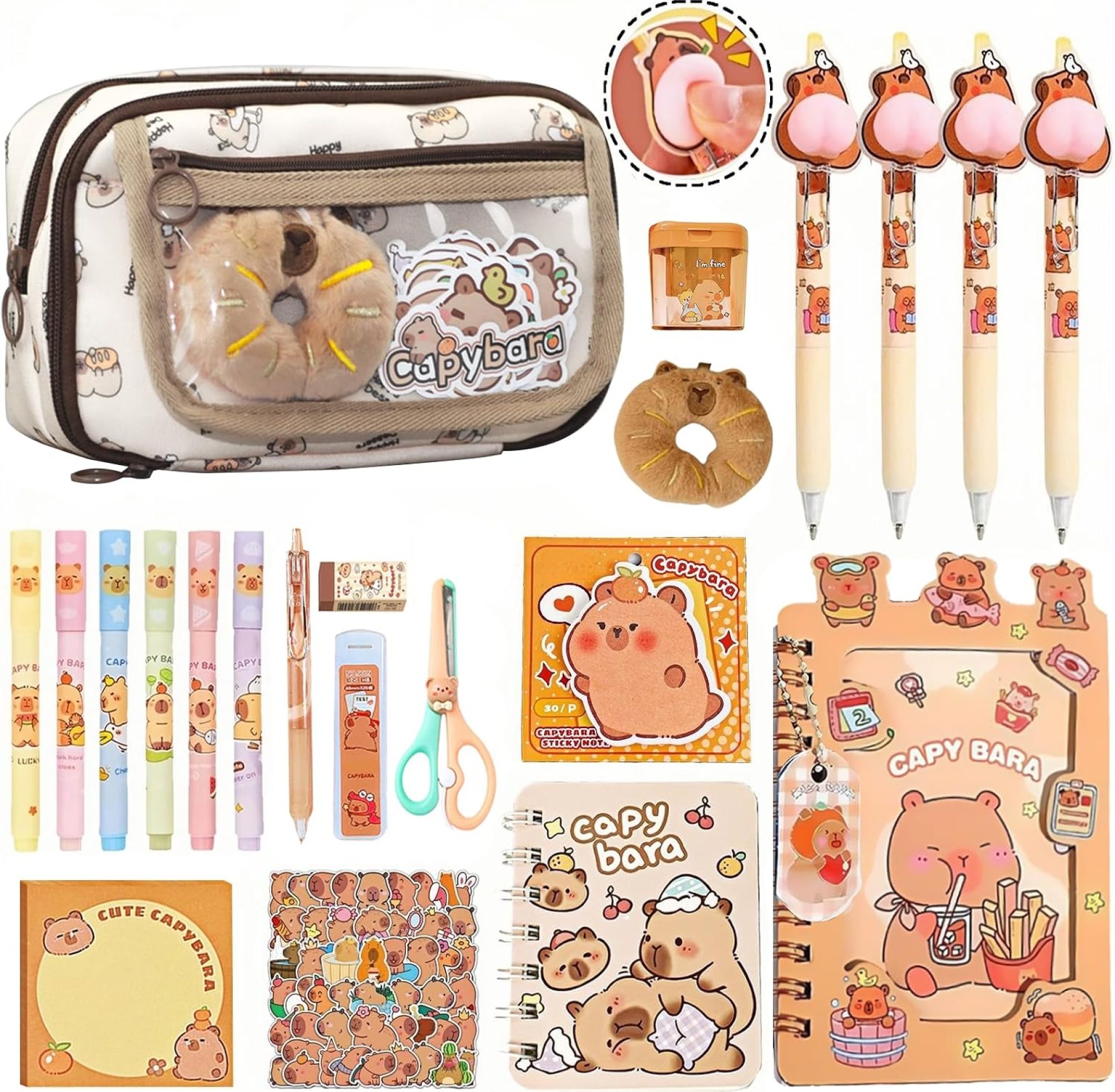 Cute Capybara Pencil Case for Girls and Boys, Stationery Set with Large Pencil Pouch, Fidget Pens, Spiral Notebook, Pencil Sharpener, Back to School Supplies Cute Capybara Pencil Case for Girls and Boys, Stationery Set with Large Pencil Pouch, Fidget Pens, Spiral Notebook, Pencil Sharpener, Back to School Supplies