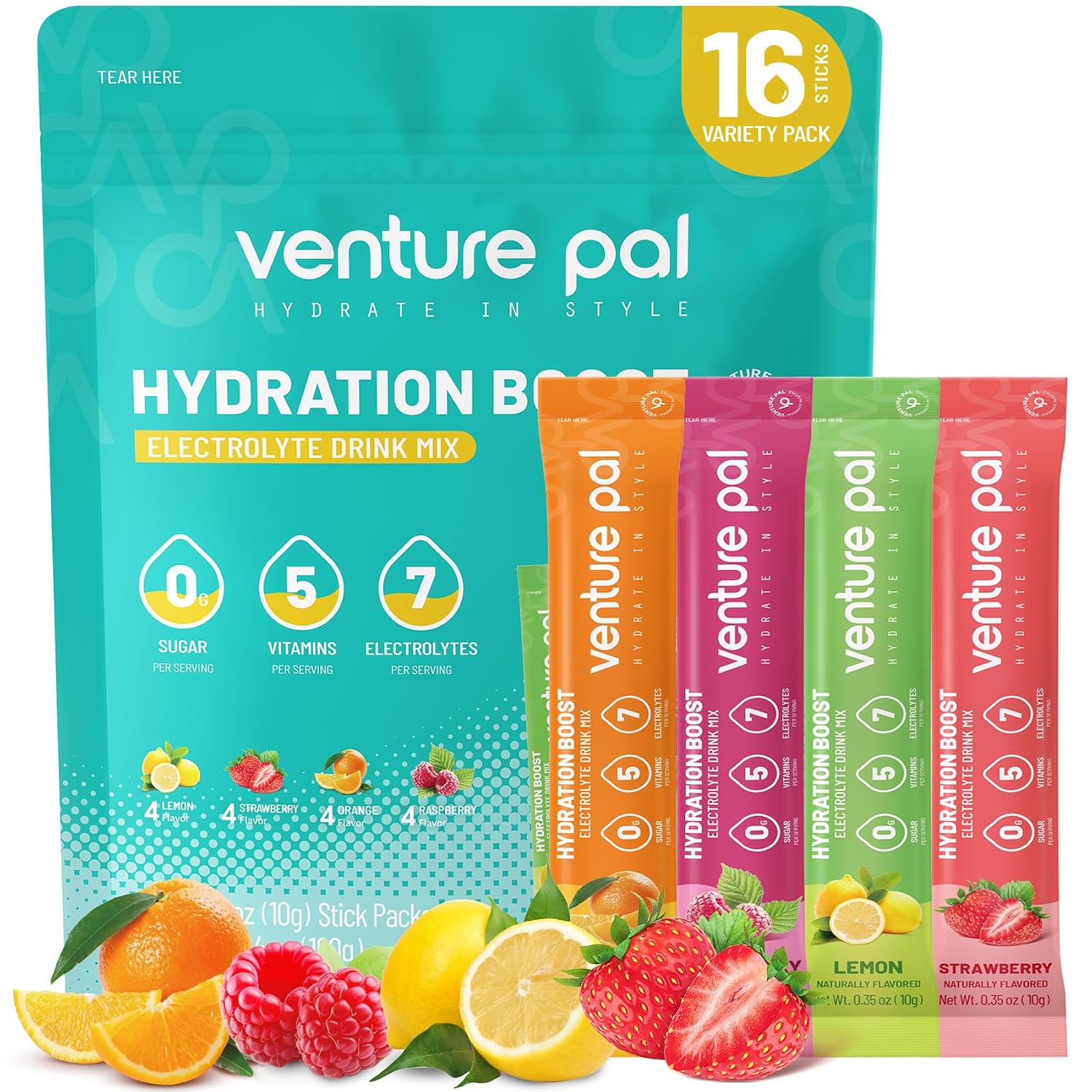 Venture Pal Sugar Free Electrolyte Powder Packets – Liquid Daily IV Drink Mix for Rapid Hydration & Party Recovery | 5 Vitamins & 7 Electrolytes| Keto Friendly | Non-GMO | Certified Vegan | 16 Sticks Venture Pal Sugar Free Electrolyte Powder Packets – Liquid Daily IV Drink Mix for Rapid Hydration & Party Recovery | 5 Vitamins & 7 Electrolytes| Keto Friendly | Non-GMO | Certified Vegan | 16 Sticks