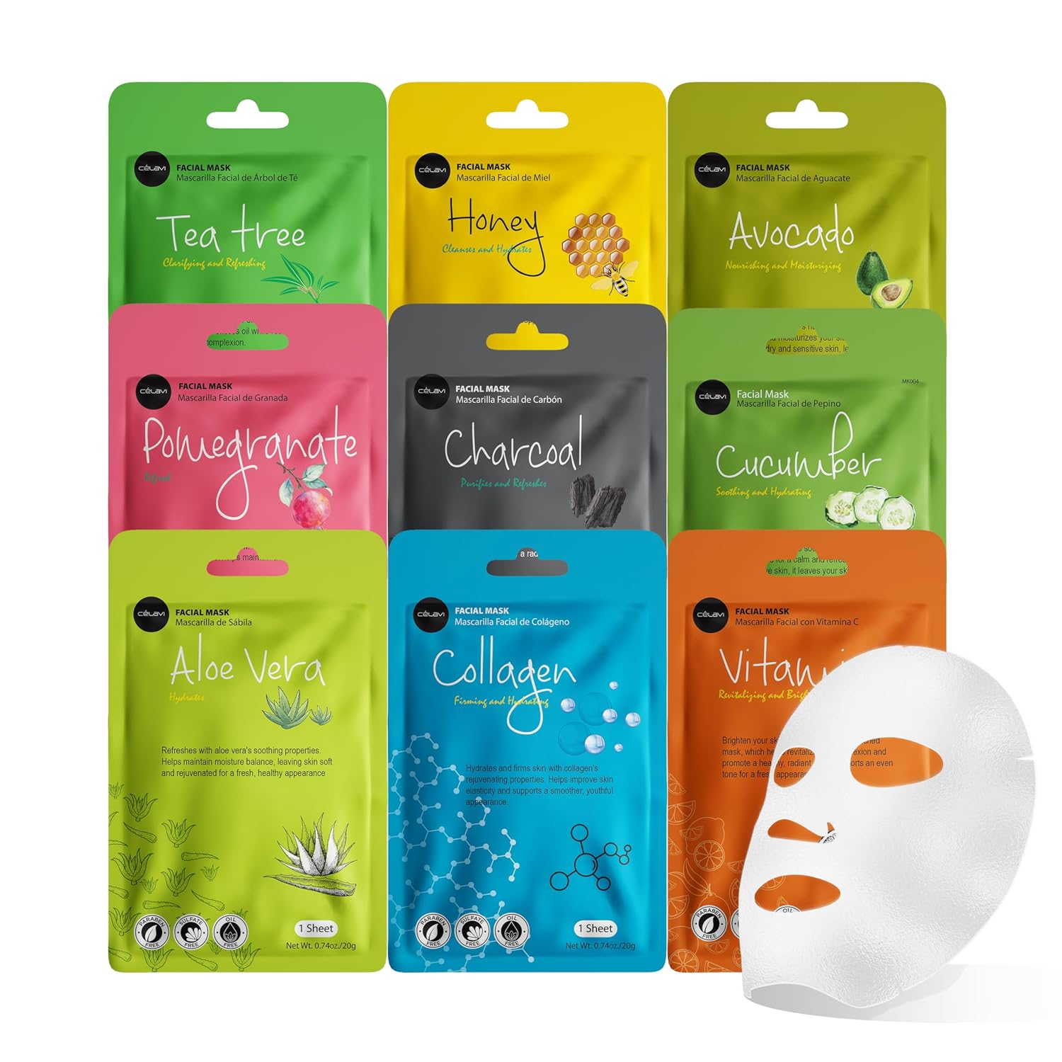Celavi Essence Facial Face Mask Paper Sheet Korea Skin Care Moisturizing 9 Pack (Mix of 9) Celavi Essence Facial Face Mask Paper Sheet Korea Skin Care Moisturizing 9 Pack (Mix of 9)