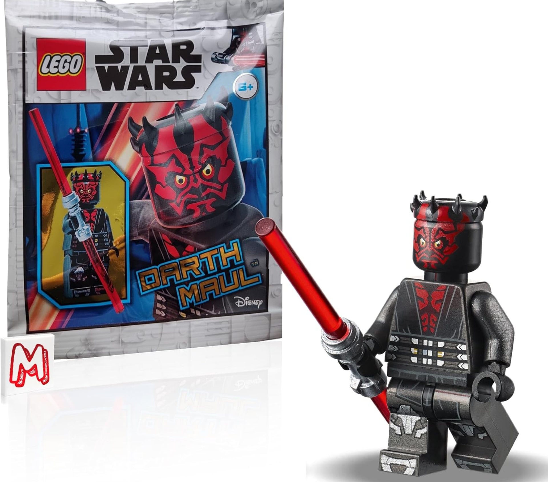 LEGO Star Wars The Clone Wars Minifigure – Darth Maul (Printed Legs with Silver Armor) with Dual Lightsaber and Minifigureland Tile LEGO Star Wars The Clone Wars Minifigure – Darth Maul (Printed Legs with Silver Armor) with Dual Lightsaber and Minifigureland Tile