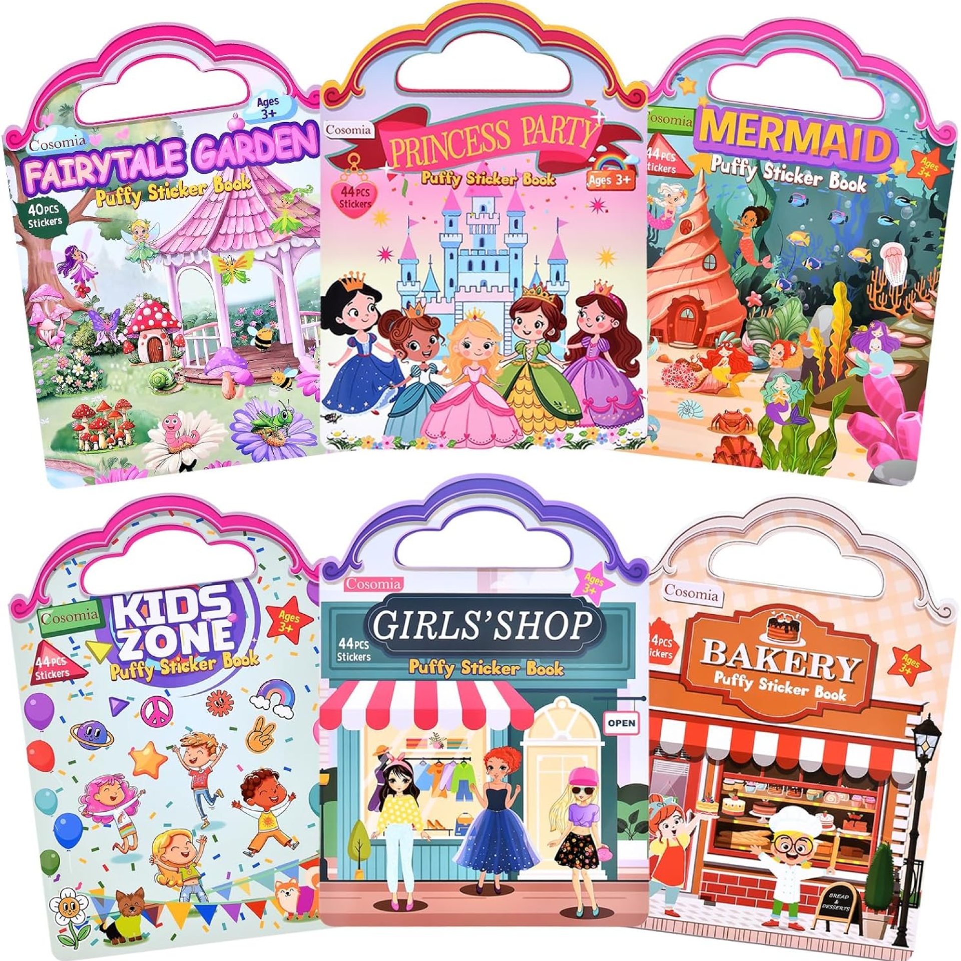 6 Set (260pcs) Puffy Sticker Books Activity for Girls, Fairytale Garden, Princess Party, Mermaid, Kids Zone, Girls’ Shop, 3D Reusable Stickers, Travel Sticker Books for Kids Ages 3+ 6 Set (260pcs) Puffy Sticker Books Activity for Girls, Fairytale Garden, Princess Party, Mermaid, Kids Zone, Girls’ Shop, 3D Reusable Stickers, Travel Sticker Books for Kids Ages 3+