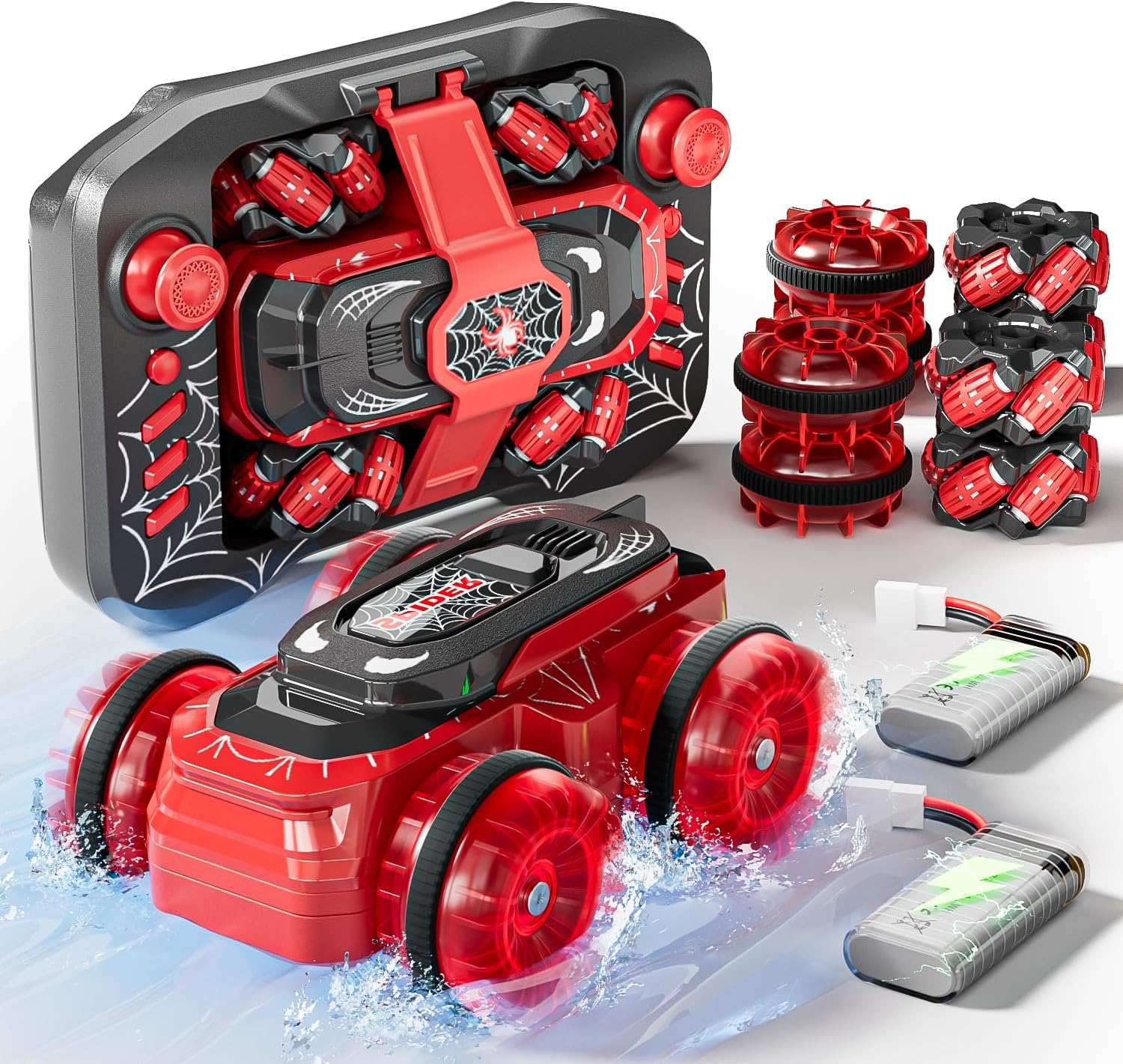 Spider Remote Control Car, Waterproof Mini 4WD Amphibious RC Car Fits Inside Remote, Dual Tires for Land & Water, 360°Spins, 50-Min Runtime W/ 2 Batteries, Boat Toy for Pool Lake Beach, Gift for Kids Spider Remote Control Car, Waterproof Mini 4WD Amphibious RC Car Fits Inside Remote, Dual Tires for Land & Water, 360°Spins, 50-Min Runtime W/ 2 Batteries, Boat Toy for Pool Lake Beach, Gift for Kids