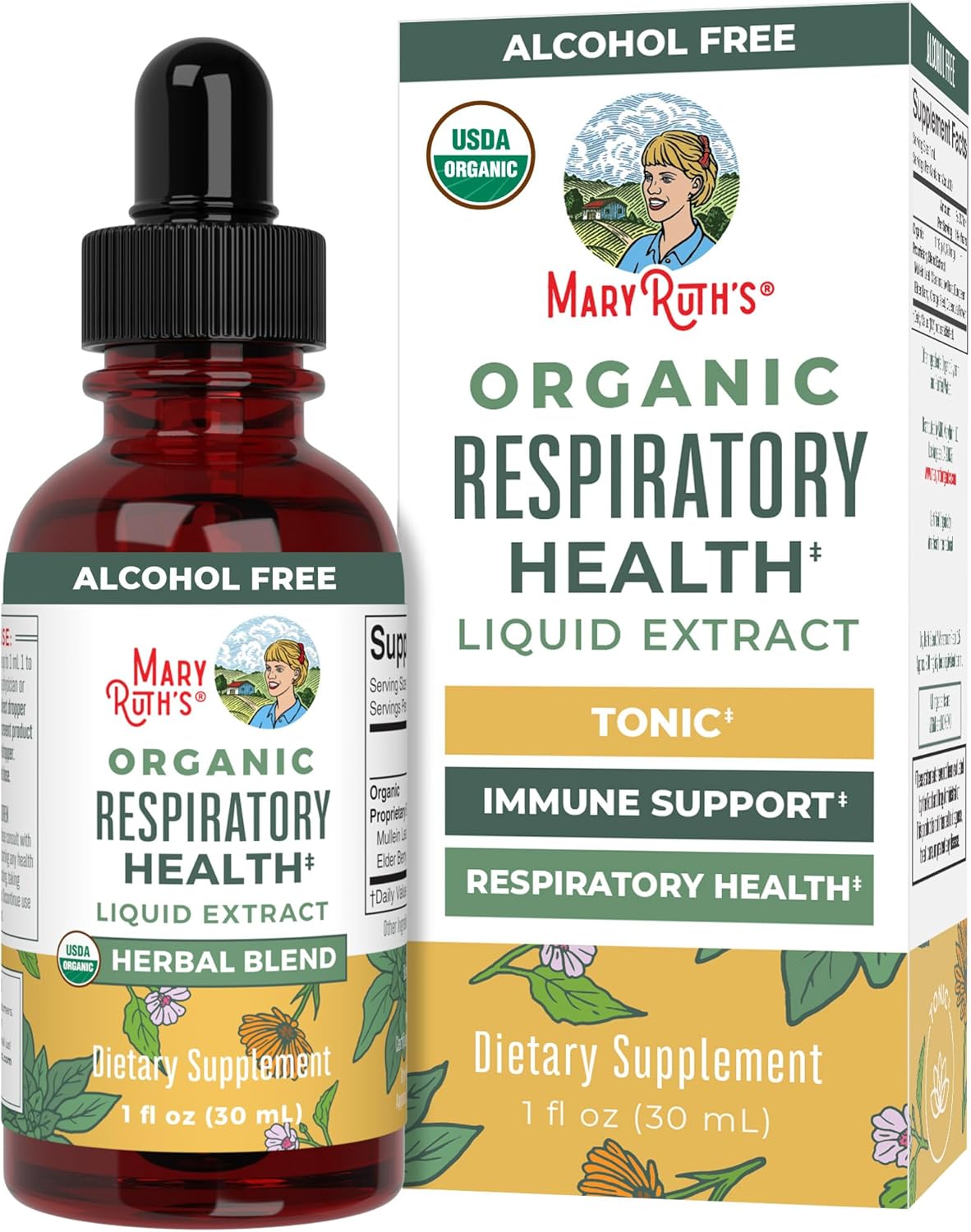MaryRuth Organics USDA Organic Respiratory Health Liquid Drops with Mullein Leaf | Marshmallow Root & Elderberry | Mullein Drops for Lungs Herbal Blend | Immune Support Supplement | Vegan | 1 Fl Oz MaryRuth Organics USDA Organic Respiratory Health Liquid Drops with Mullein Leaf | Marshmallow Root & Elderberry | Mullein Drops for Lungs Herbal Blend | Immune Support Supplement | Vegan | 1 Fl Oz