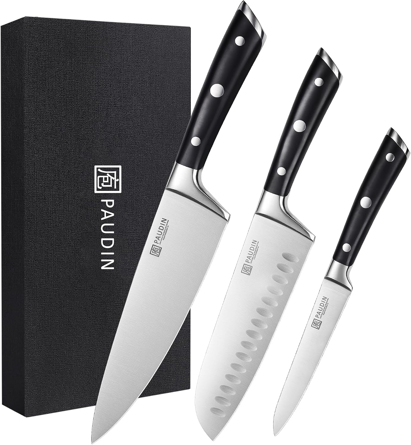 PAUDIN Kitchen Knives Set, Switzer 3-Piece Chefs Knife Set High Carbon Stainless Steel with Ultra Sharp Blade & Plastic Handle Professional Chef Knives PAUDIN Kitchen Knives Set, Switzer 3-Piece Chefs Knife Set High Carbon Stainless Steel with Ultra Sharp Blade & Plastic Handle Professional Chef Knives