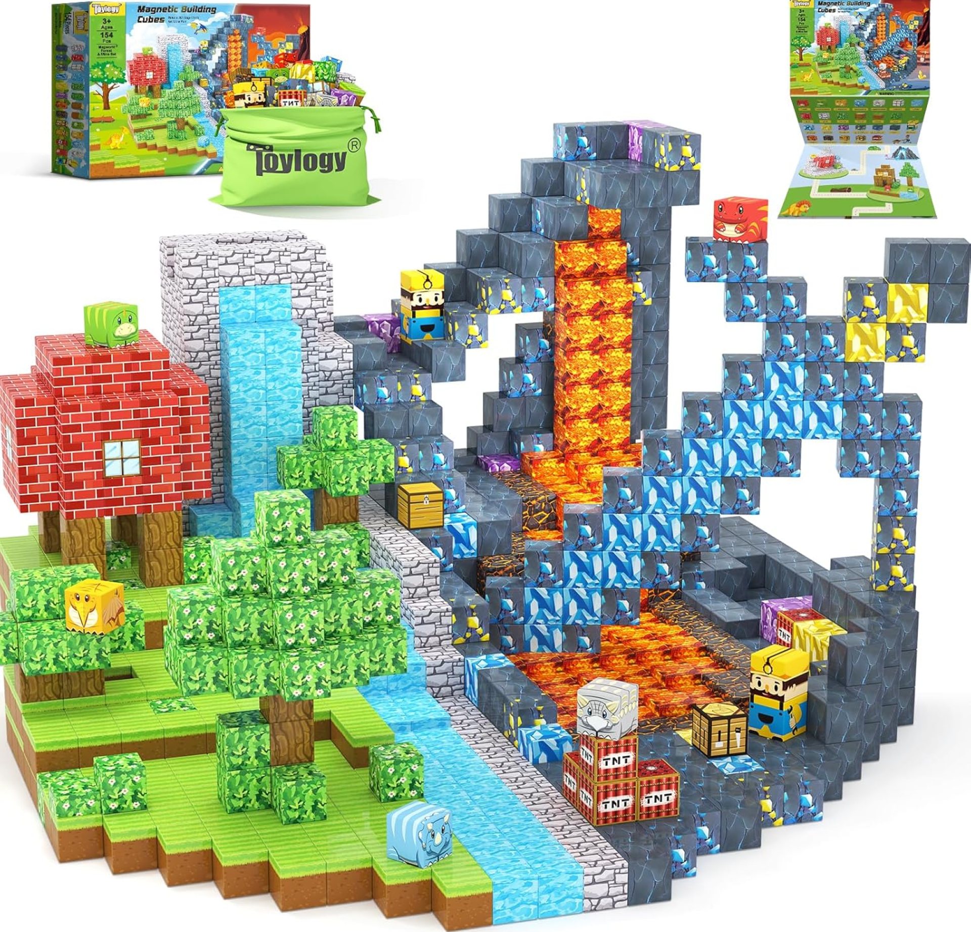 154PCS Dinosaur Toys Magnetic Blocks-Build Mine Magnet World Forest Mine Edition, Dino Adventure Magnetic Building Sensory STEM Kids Toys for Boys Age 3+,Magnet Games for Boys Girls 3-5 4-6 5-7 6-8 154PCS Dinosaur Toys Magnetic Blocks-Build Mine Magnet World Forest Mine Edition, Dino Adventure Magnetic Building Sensory STEM Kids Toys for Boys Age 3+,Magnet Games for Boys Girls 3-5 4-6 5-7 6-8