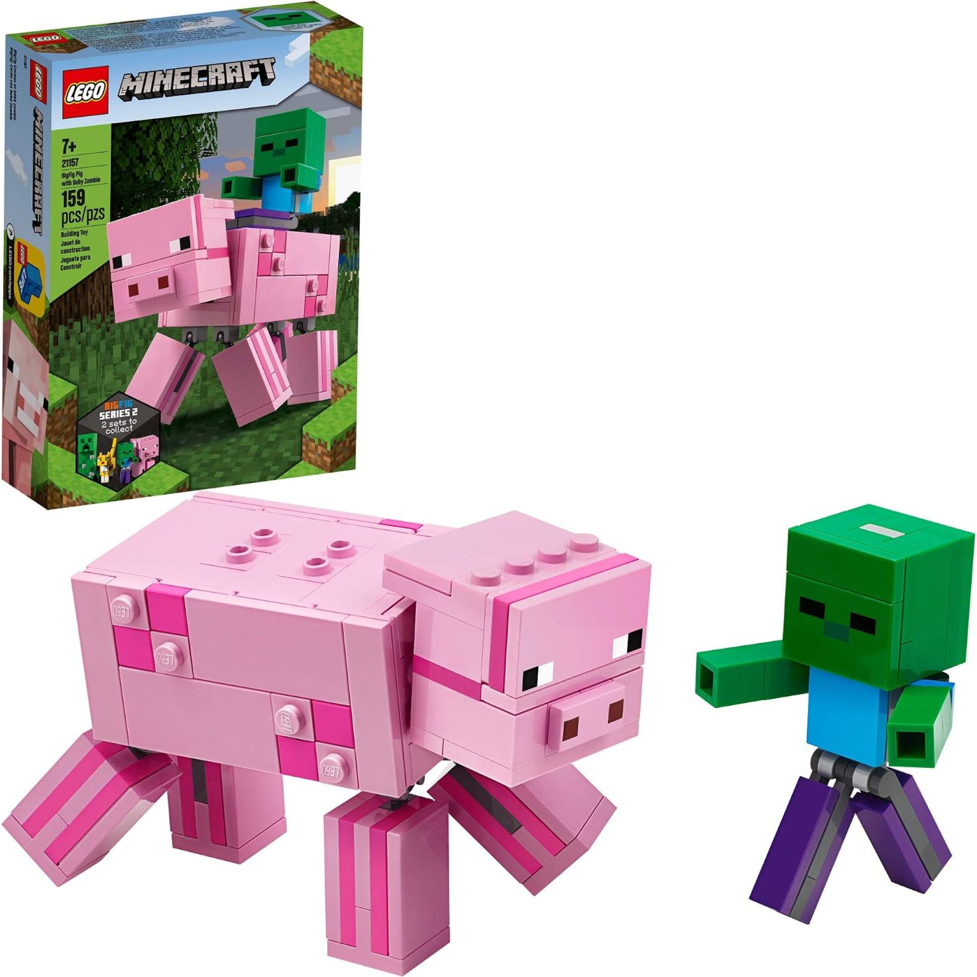 LEGO Minecraft Pig BigFig and Baby Zombie Character 21157 Cool Buildable Play-and-Display Toy Animal Figure for Kids, New 2020 (159 Pieces) LEGO Minecraft Pig BigFig and Baby Zombie Character 21157 Cool Buildable Play-and-Display Toy Animal Figure for Kids, New 2020 (159 Pieces)