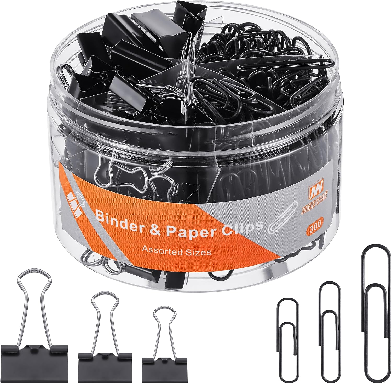 NEEWAY 300pcs Paper and Binder Clips Assorted Sizes, Black NEEWAY 300pcs Paper and Binder Clips Assorted Sizes, Black