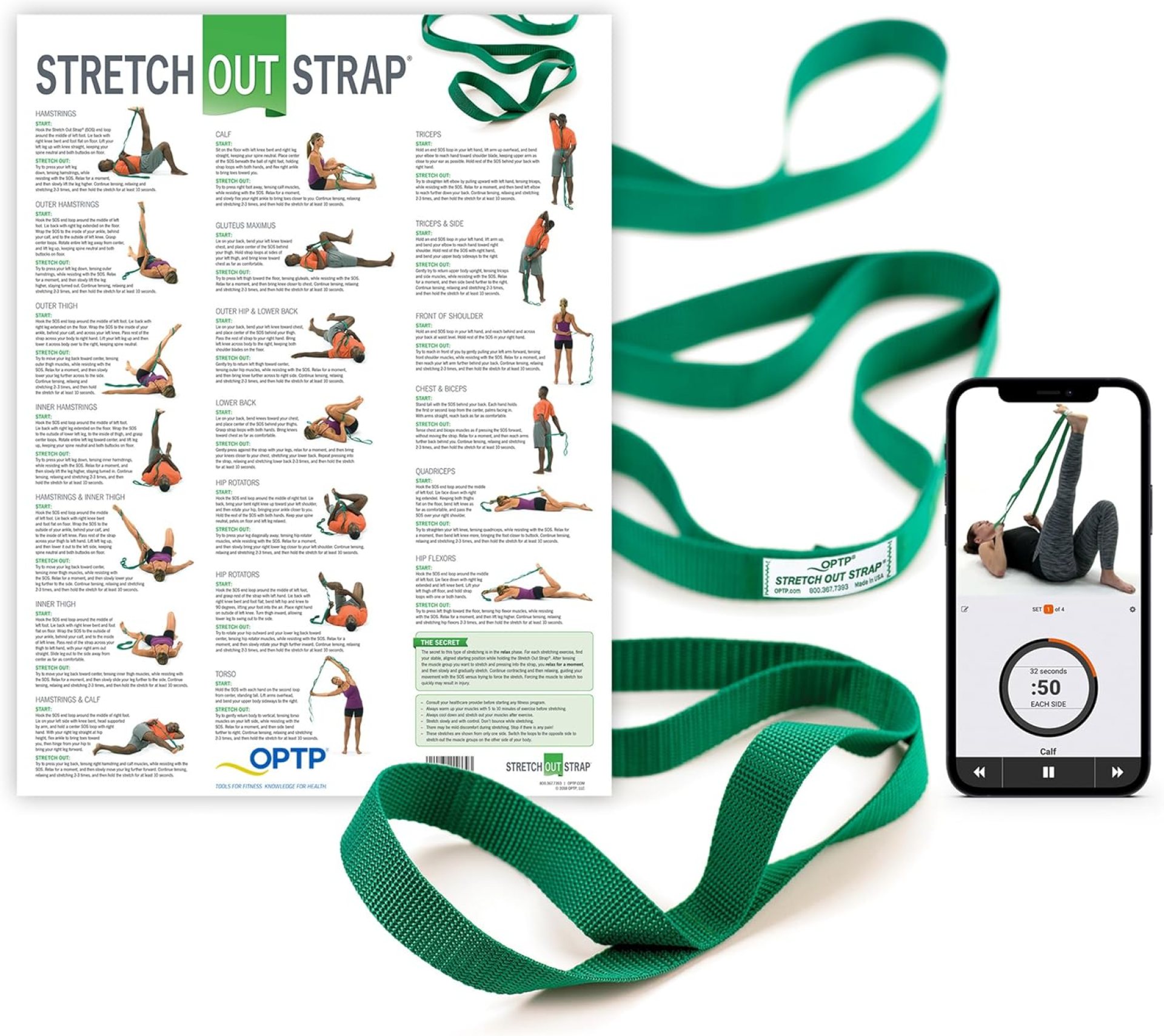 OPTP The Original Stretch Out Strap with Exercise Poster, USA Made Top Choice Stretch Out Straps for Physical Therapy, Yoga Stretching Strap or Knee Therapy Strap OPTP The Original Stretch Out Strap with Exercise Poster, USA Made Top Choice Stretch Out Straps for Physical Therapy, Yoga Stretching Strap or Knee Therapy Strap