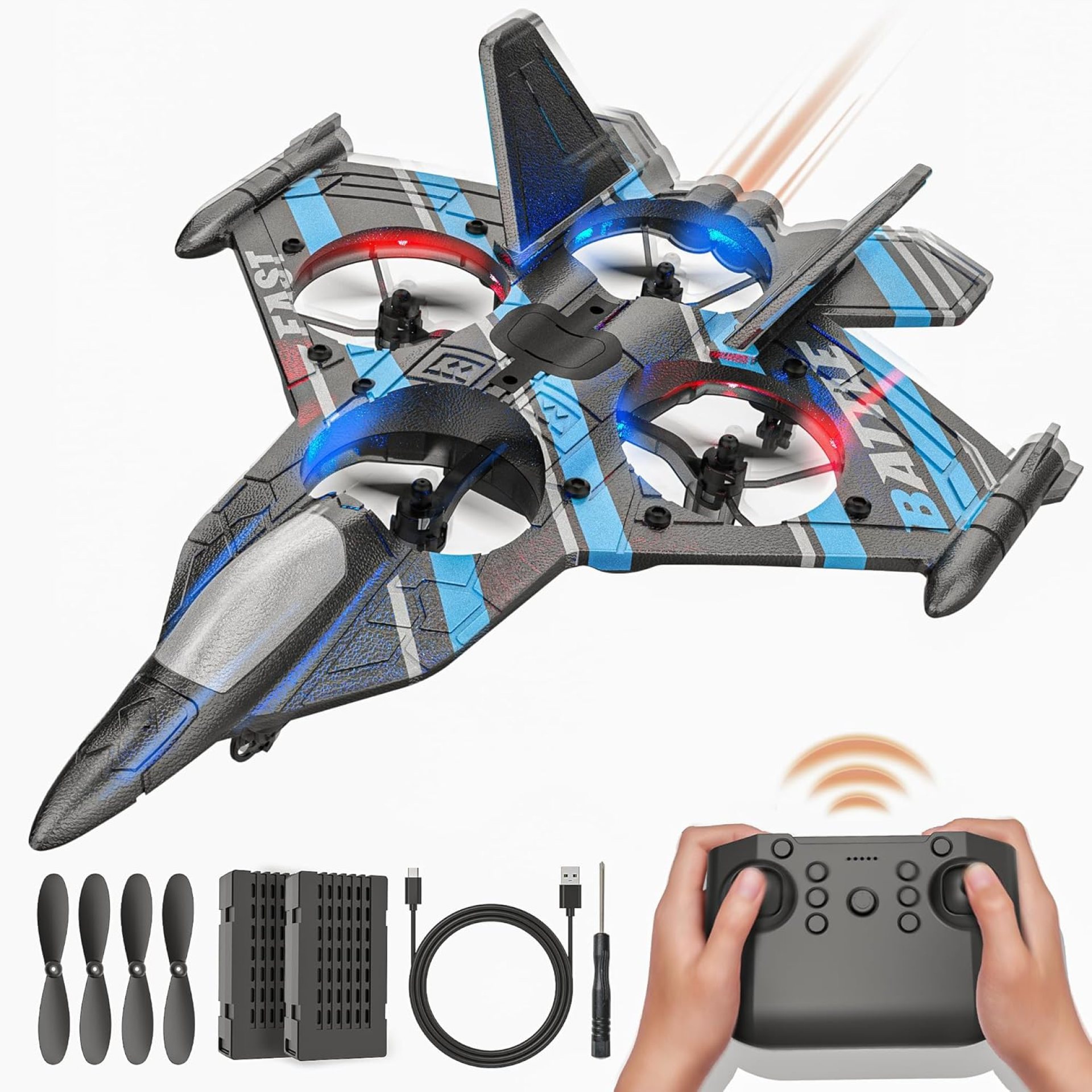 BEZGAR Drones for Kids | 2.4GHZ RC Plane, Remote Control Airplane, RC Helicopter, 360° Flip Fighter Jet Toy, Toys for ages 8-13 with Colorful LED Navigation Lights Blue BEZGAR Drones for Kids | 2.4GHZ RC Plane, Remote Control Airplane, RC Helicopter, 360° Flip Fighter Jet Toy, Toys for ages 8-13 with Colorful LED Navigation Lights Blue