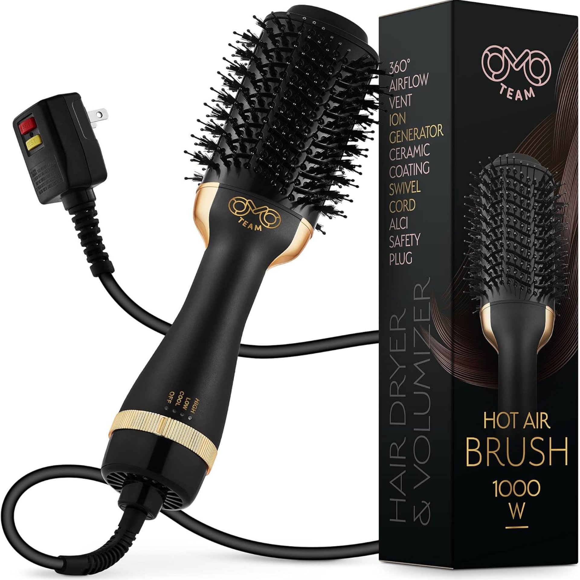 Professional Blowout Hair Dryer Brush, Black Gold Dryer and Volumizer, Hot Air Brush for Women, 75MM Oval Shape (Black Gold) Professional Blowout Hair Dryer Brush, Black Gold Dryer and Volumizer, Hot Air Brush for Women, 75MM Oval Shape (Black Gold)