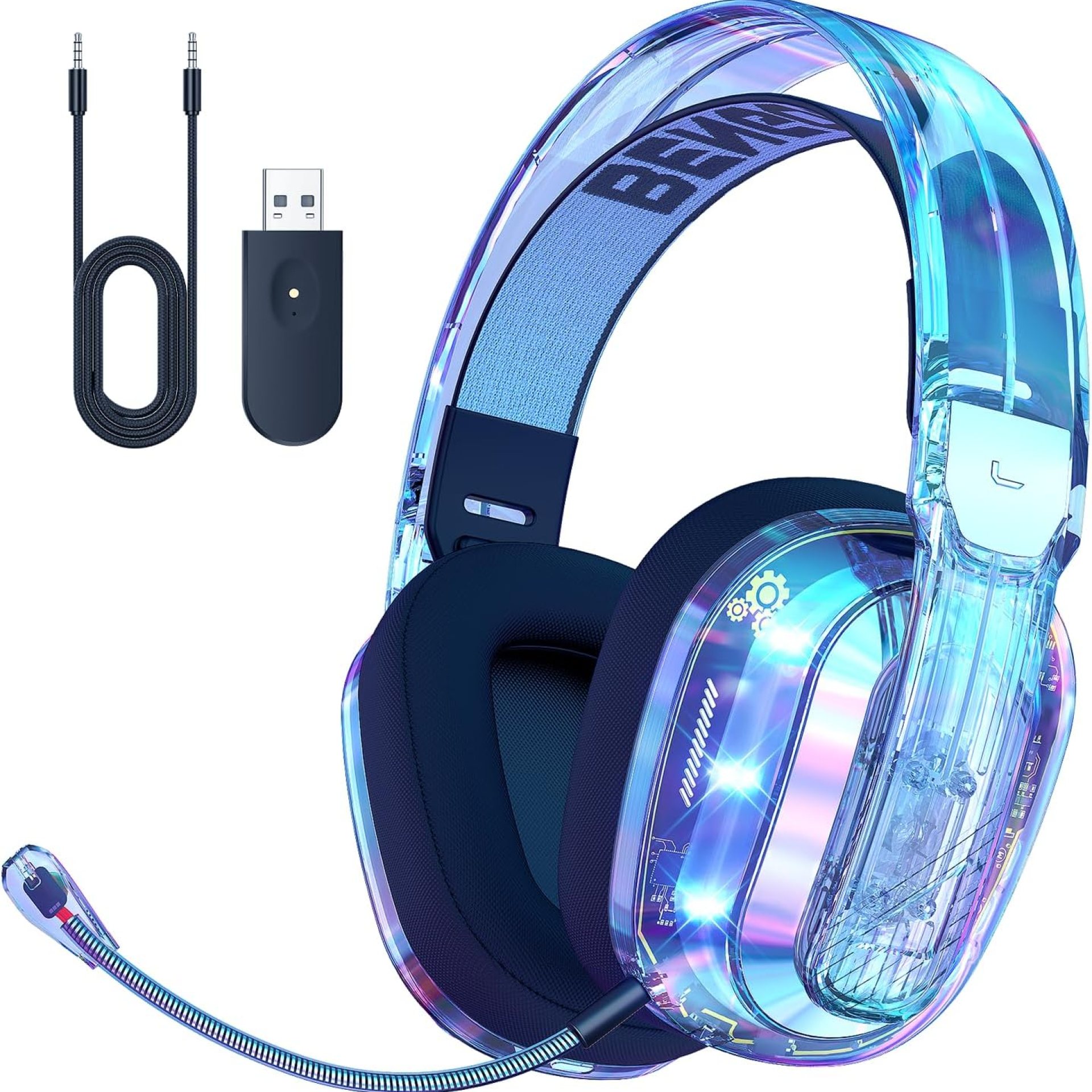 BENGOO Wireless Gaming Headset for PS5, PS4, PC, Switch, Mac, 2.4GHz USB Over Ear Gaming Headphones with Crystal RGB Lights, Bluetooth 5.3, Noise Isolating Microphone, 3.5mm Wired for Controller BENGOO Wireless Gaming Headset for PS5, PS4, PC, Switch, Mac, 2.4GHz USB Over Ear Gaming Headphones with Crystal RGB Lights, Bluetooth 5.3, Noise Isolating Microphone, 3.5mm Wired for Controller