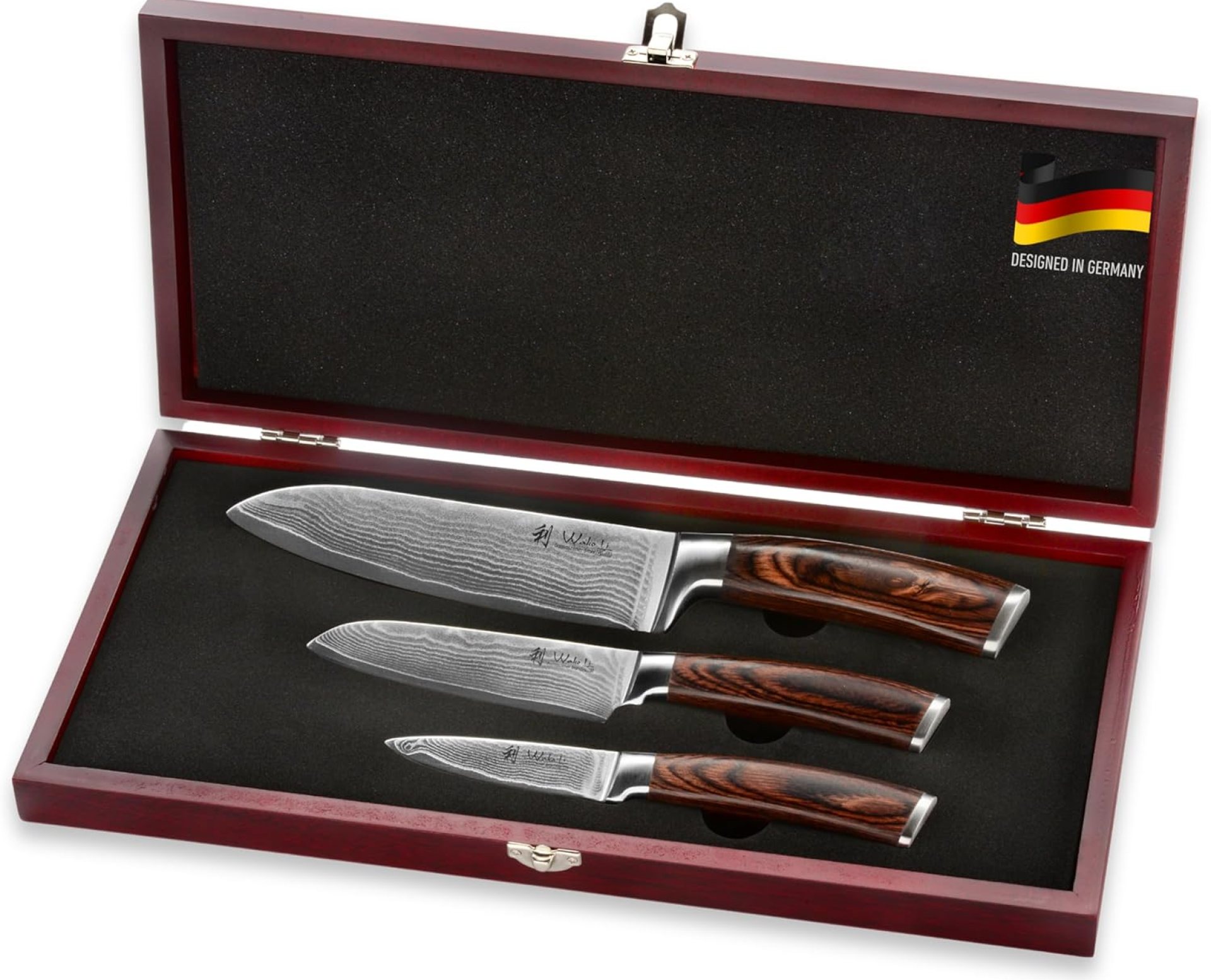 Wakoli Damascus Kitchen Knife Set, 3 Pieces Professional Chef Knife Set made from 67 Layers Damascus Steel with VG10 Core, Knives Set for Kitchen with Pakkawood Handles in Wooden Gift Box (EDIB 3-pcs) Wakoli Damascus Kitchen Knife Set, 3 Pieces Professional Chef Knife Set made from 67 Layers Damascus Steel with VG10 Core, Knives Set for Kitchen with Pakkawood Handles in Wooden Gift Box (EDIB 3-pcs)
