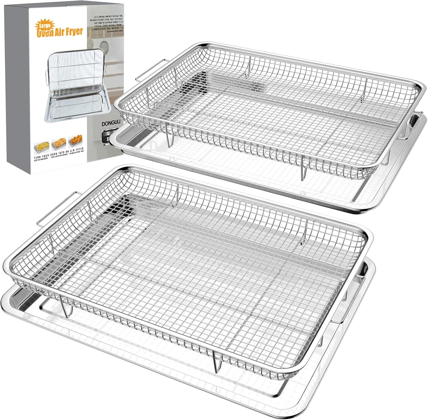 Air Fryer Basket for Oven 15.7″x11.8″, 2-Pair Set Large Air Fryer Basket and Tray Stainless Steel Oven Air Fryer Accessories Pan Rack for Cooking Baking and Broiling Air Fryer Basket for Oven 15.7″x11.8″, 2-Pair Set Large Air Fryer Basket and Tray Stainless Steel Oven Air Fryer Accessories Pan Rack for Cooking Baking and Broiling