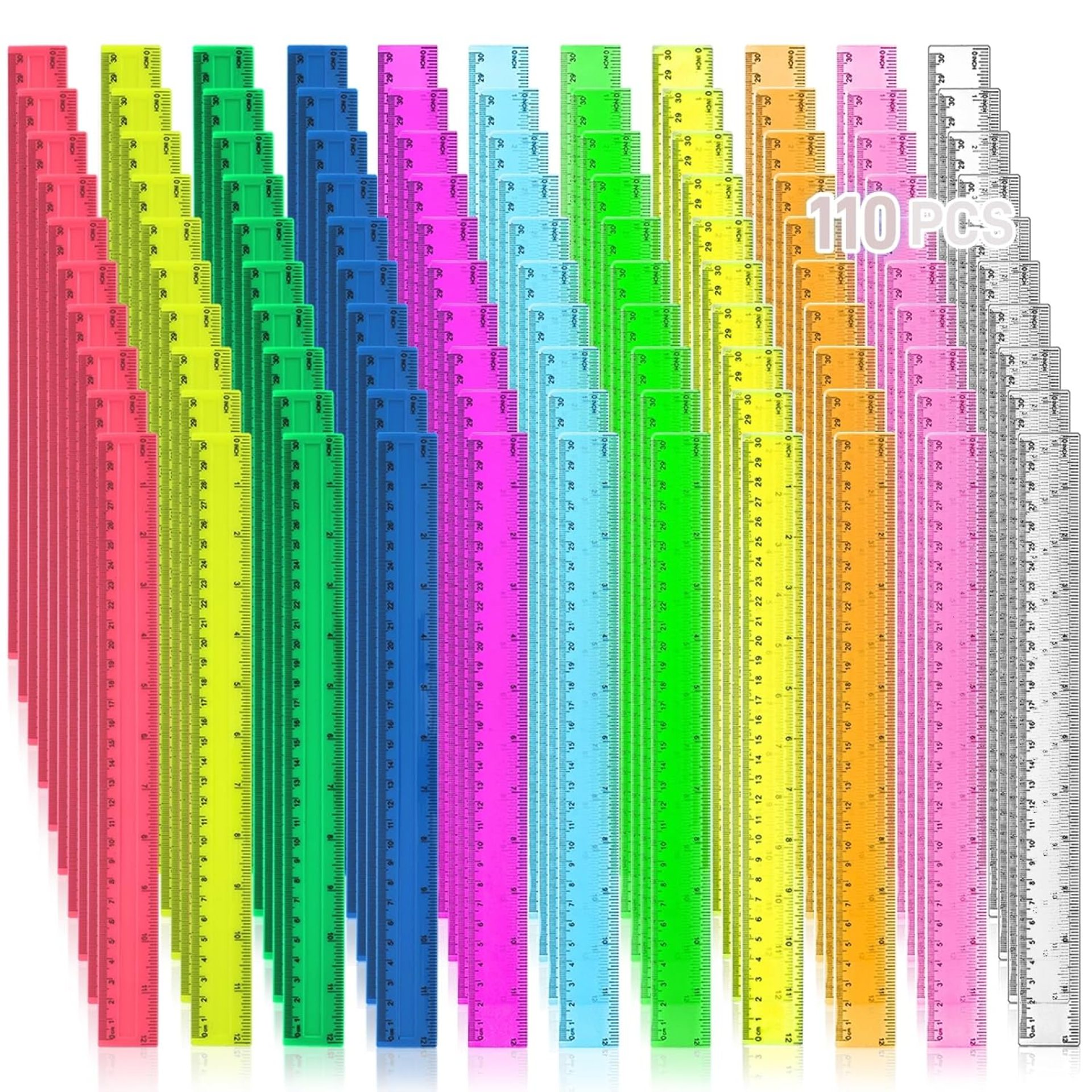 ZOOFOX 110 Pack Plastic Ruler 12 Inch in Bulk, Assorted Color Metric Ruler with Centimeters and Inches, Kids Rulers Bulk for Classroom, Office, Home Supplies ZOOFOX 110 Pack Plastic Ruler 12 Inch in Bulk, Assorted Color Metric Ruler with Centimeters and Inches, Kids Rulers Bulk for Classroom, Office, Home Supplies