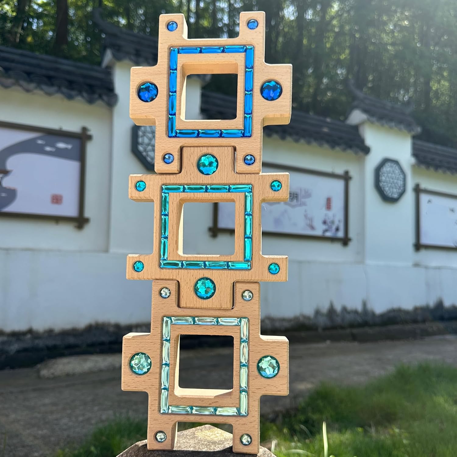 3PCS Wooden Blue Gem Acrylic Stacked Blocks, Colorful Trapezoidal Building Toys for Kids (3PCS Blue Set) 3PCS Wooden Blue Gem Acrylic Stacked Blocks, Colorful Trapezoidal Building Toys for Kids (3PCS Blue Set)