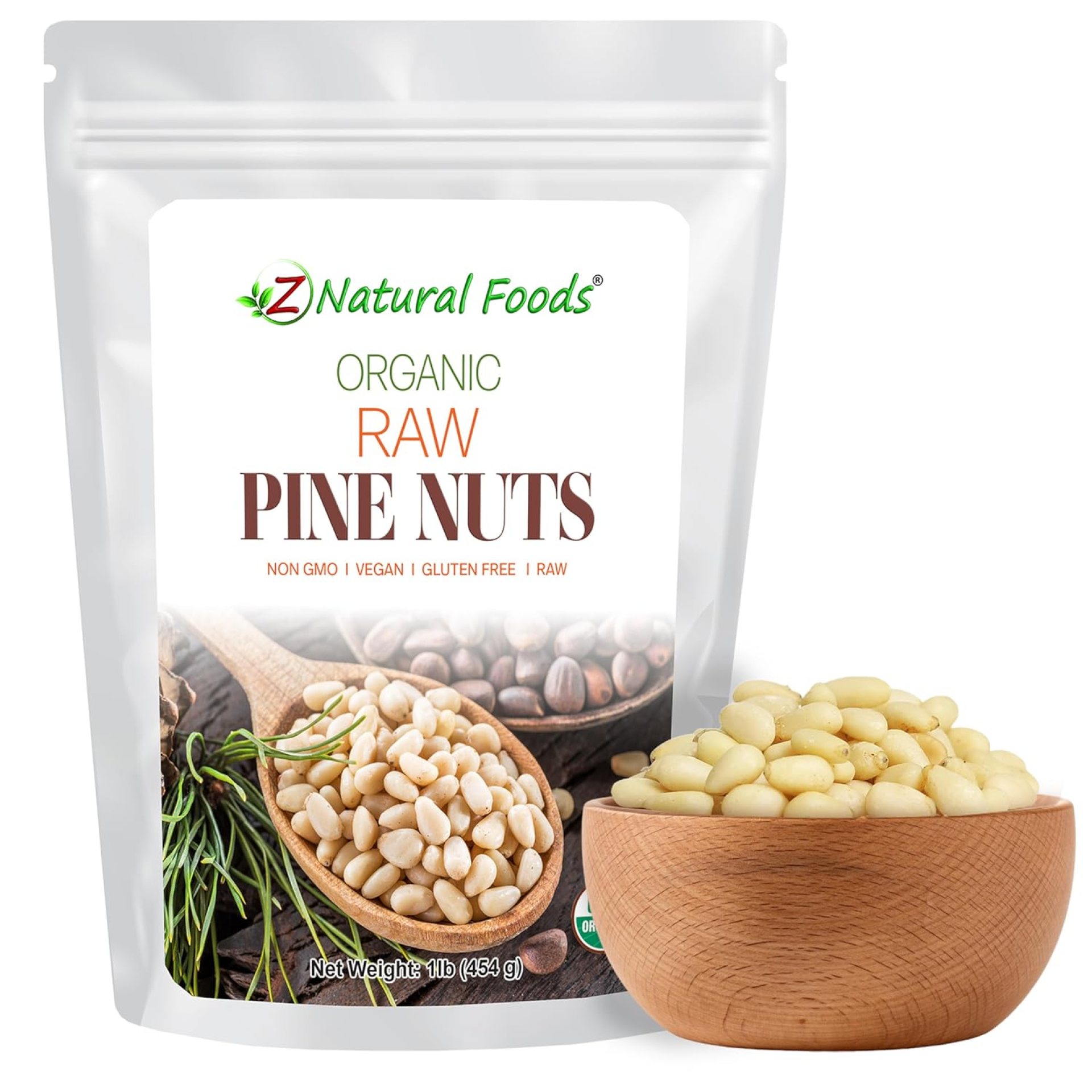 Z Natural Foods Organic Pine Nuts – Raw Nutrient-Dense Superfood Packed in Airtight Foil Pouches – Pure Pine Nut for Pesto, Trail Mix, Salad & Recipes – Vegan, Gluten-Free, Keto-Friendly Snacks, 1 lb Z Natural Foods Organic Pine Nuts – Raw Nutrient-Dense Superfood Packed in Airtight Foil Pouches – Pure Pine Nut for Pesto, Trail Mix, Salad & Recipes – Vegan, Gluten-Free, Keto-Friendly Snacks, 1 lb
