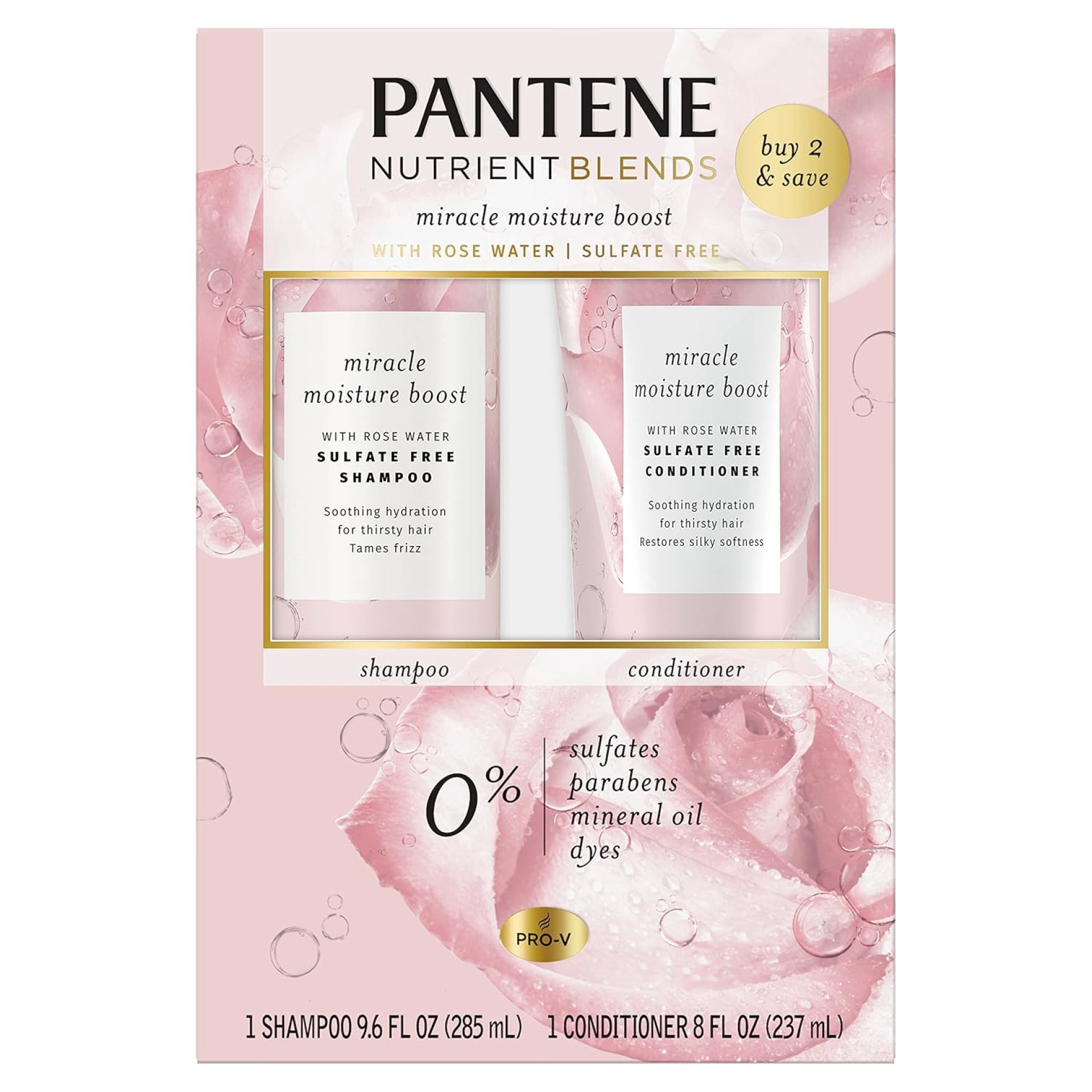 Pantene Nutrient Blends Miracle Moisture Boost Rose Water Shampoo & Conditioner Dual Pack for Dry Hair, Sulfate Free Pantene Nutrient Blends Miracle Moisture Boost Rose Water Shampoo & Conditioner Dual Pack for Dry Hair, Sulfate Free