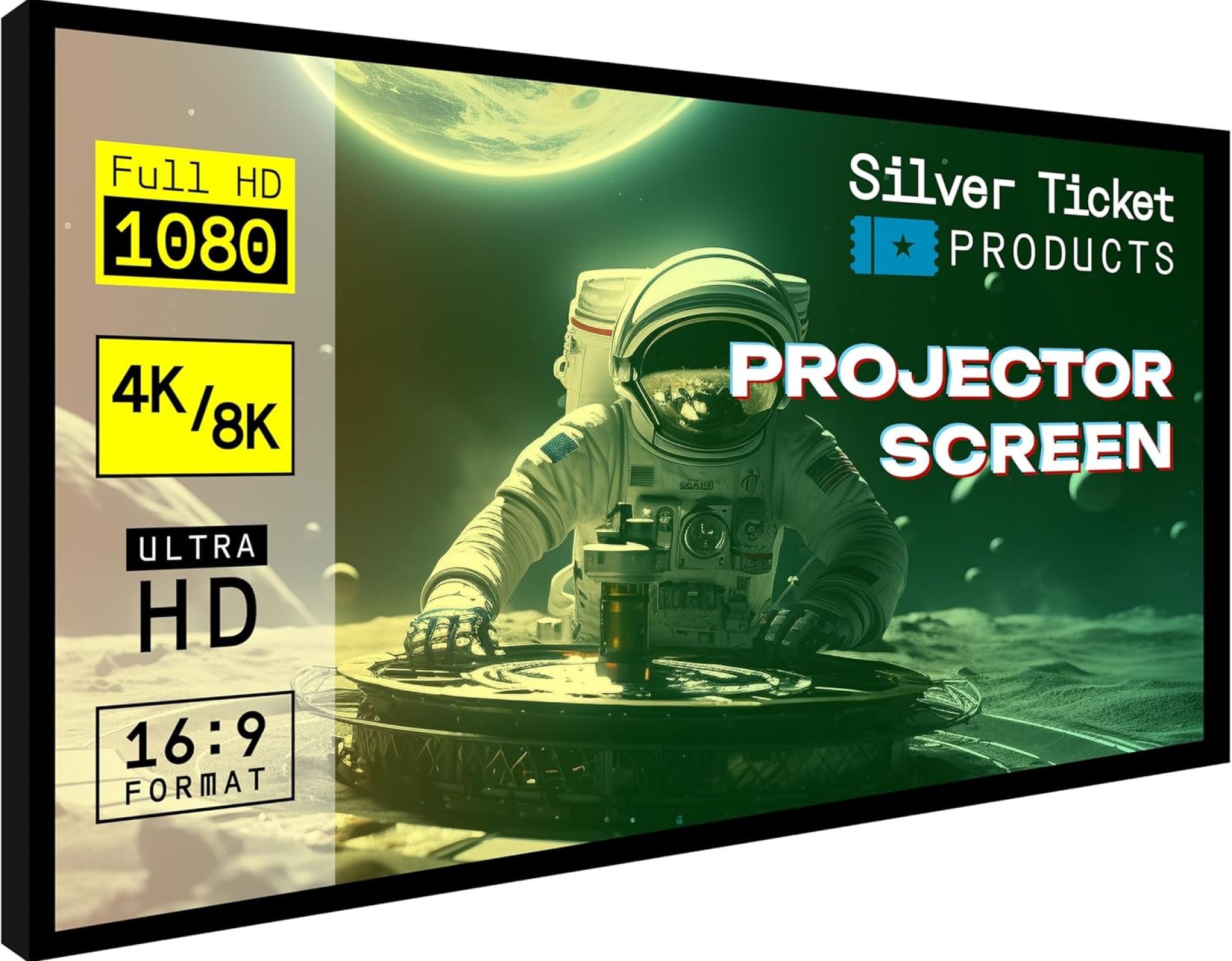 Silver Ticket Products STR Series 6 Piece Home Theater Fixed Frame 4K / 8K Ultra HD, HDTV, HDR & Active 3D Movie Projection Screen, 16:9 Format, 100″ Diagonal, White Material STR-169100 Silver Ticket Products STR Series 6 Piece Home Theater Fixed Frame 4K / 8K Ultra HD, HDTV, HDR & Active 3D Movie Projection Screen, 16:9 Format, 100″ Diagonal, White Material STR-169100