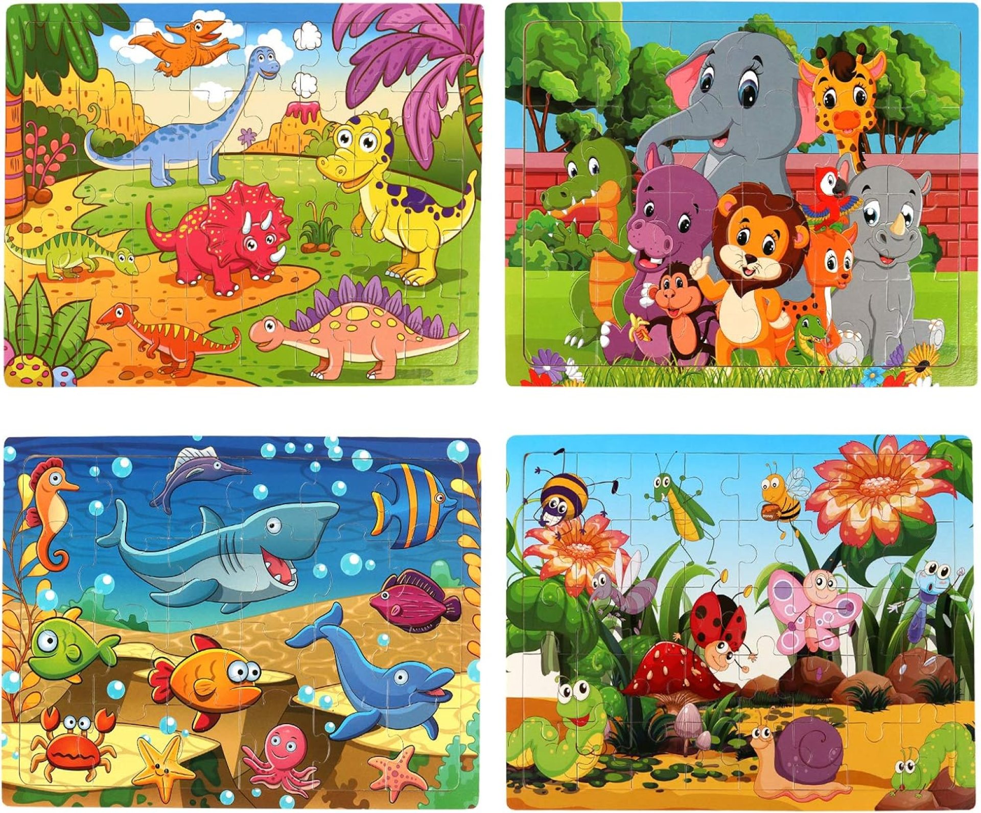 SYNARRY Wooden Jigsaw Puzzles for Kids Age 3-5 Year Old, 4 Pack 24-40 Pieces Preschool Educational Learning Toys Gift Set for Children Boys and Girls, Sea Life, Insects, Animals, Dinosaurs Themes SYNARRY Wooden Jigsaw Puzzles for Kids Age 3-5 Year Old, 4 Pack 24-40 Pieces Preschool Educational Learning Toys Gift Set for Children Boys and Girls, Sea Life, Insects, Animals, Dinosaurs Themes