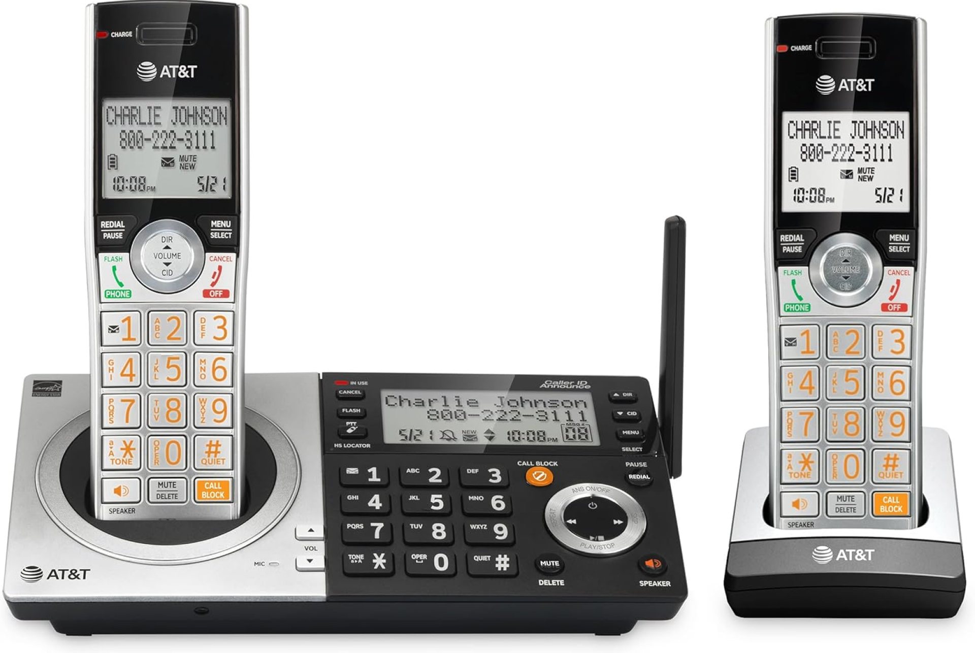 AT&T CL83207 DECT 6.0 Expandable Cordless Phone with Smart Call Blocker, Silver/Black with 2 Handsets AT&T CL83207 DECT 6.0 Expandable Cordless Phone with Smart Call Blocker, Silver/Black with 2 Handsets