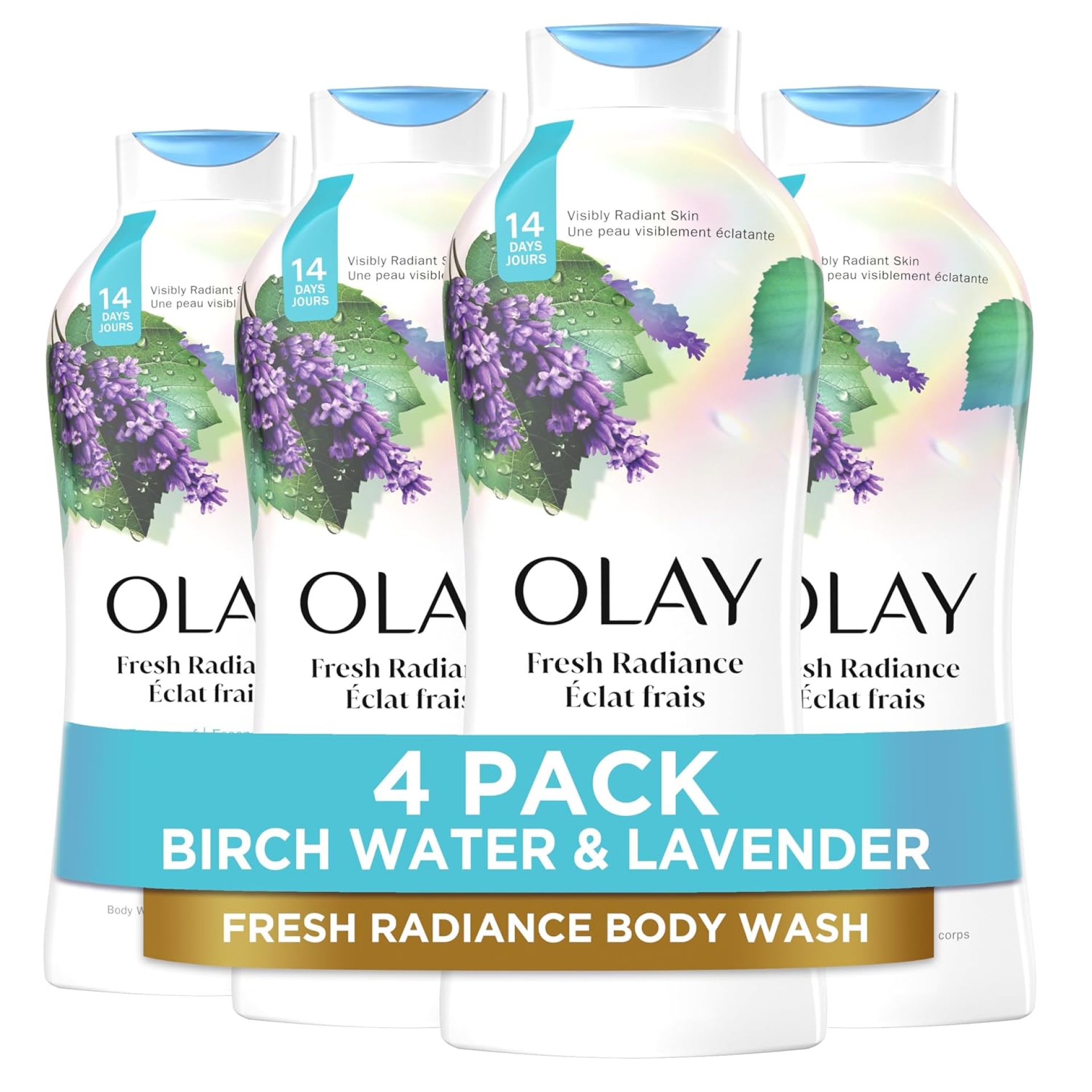 Olay Body Wash for Women, Fresh Radiance, Refreshing & Renewing, Made with Plant Based Cleansers, B3 Botanical Complex, For All Skin Types, Birch Water & Lavender Scent, 22 fl oz (Pack of 4) Olay Body Wash for Women, Fresh Radiance, Refreshing & Renewing, Made with Plant Based Cleansers, B3 Botanical Complex, For All Skin Types, Birch Water & Lavender Scent, 22 fl oz (Pack of 4)