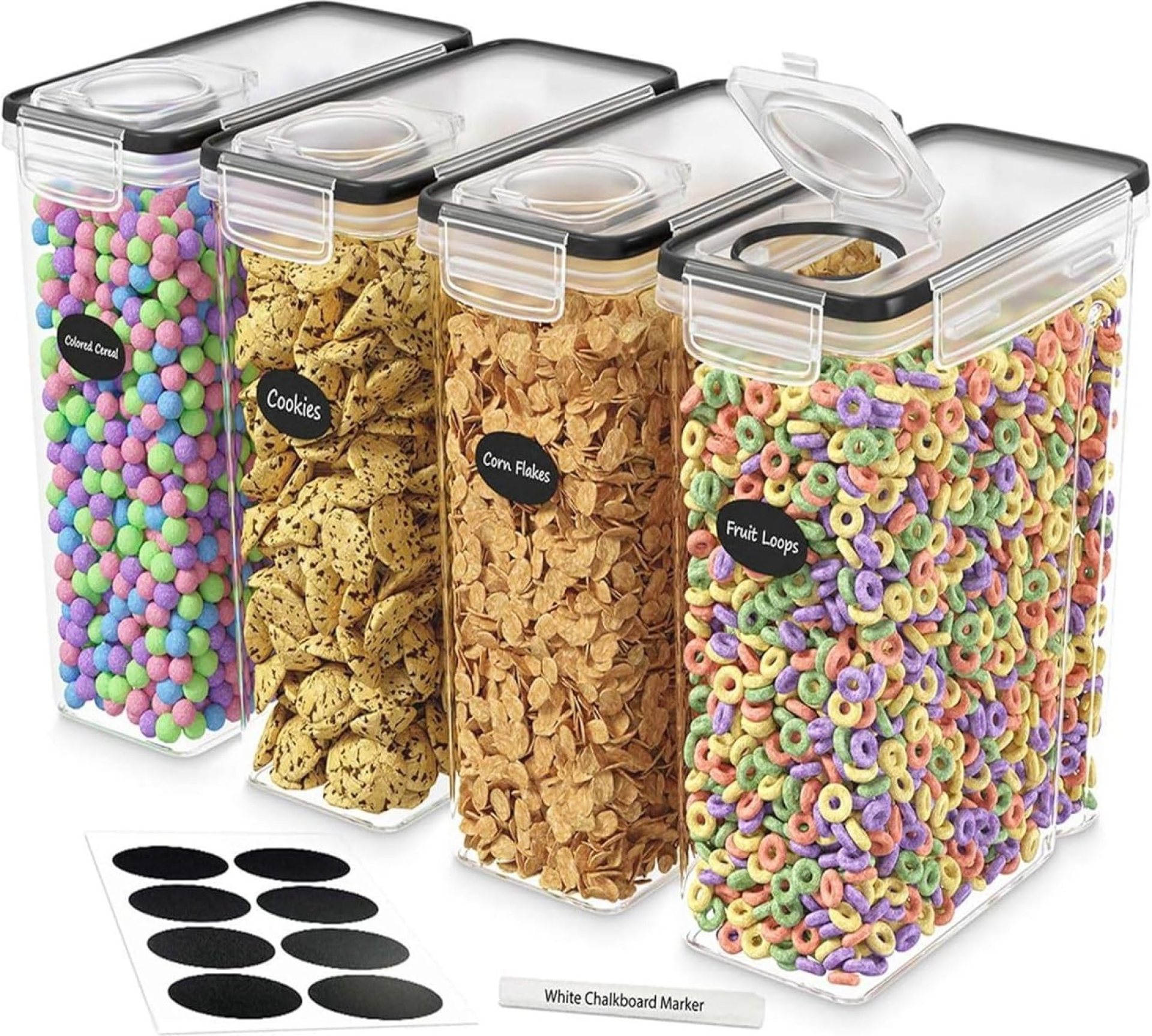 DWËLLZA KITCHEN Cereal Containers Storage 4 Pack 135 fl. oz Cereal Dispenser Airtight Food Storage Containers BPA-Free Pantry Organization and Storage, Canister for Flour & Sugar 1 Marker 8 Labels DWËLLZA KITCHEN Cereal Containers Storage 4 Pack 135 fl. oz Cereal Dispenser Airtight Food Storage Containers BPA-Free Pantry Organization and Storage, Canister for Flour & Sugar 1 Marker 8 Labels