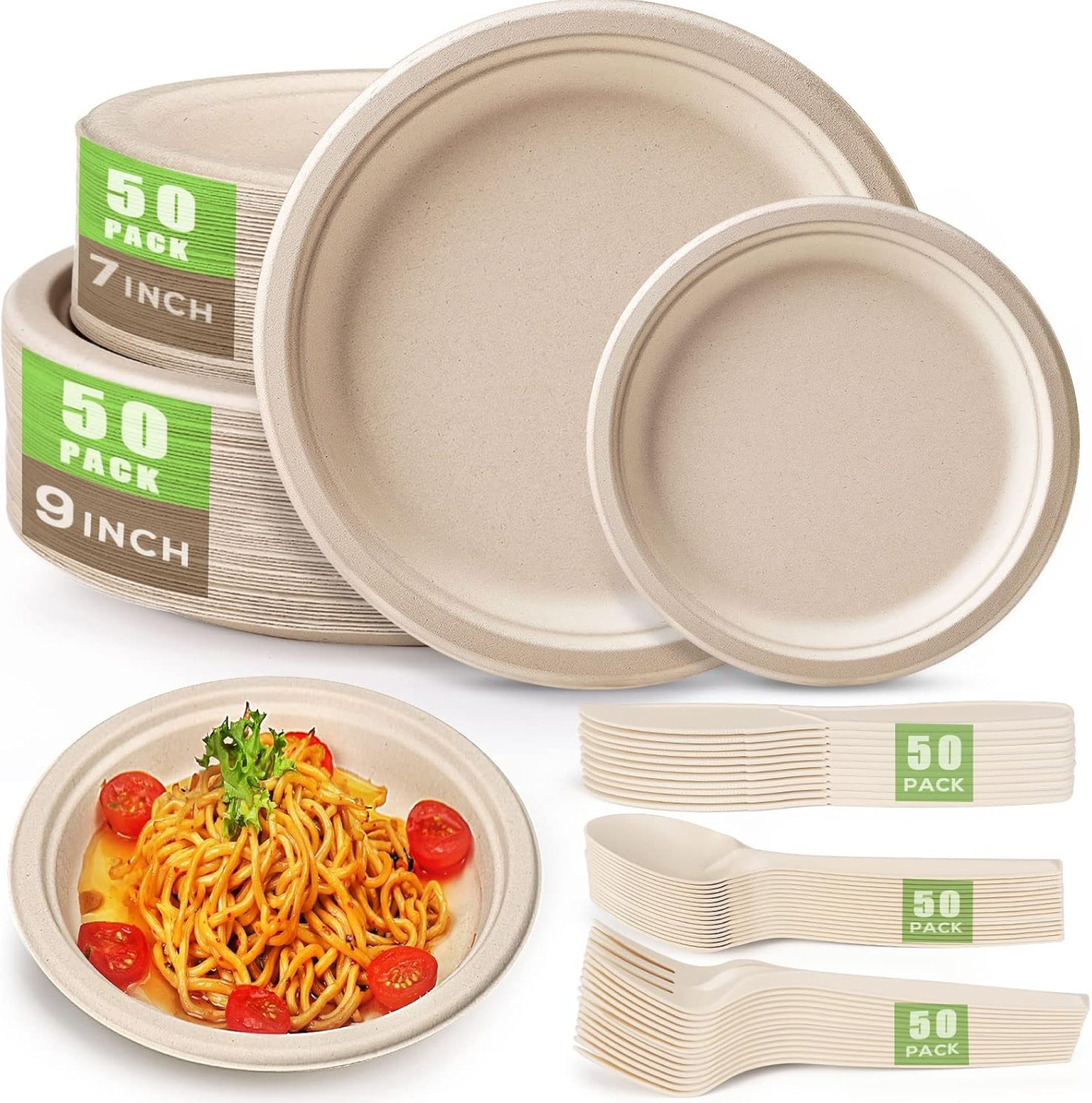Gezond 250Pcs Disposable Paper Plates Set, Compostable Plate Sugarcane Utensils Eco Friendly Dinnerware Kit Includes 50 Biodegradable Plates, Forks, Knives and Spoons for Brithday Party Camping Gezond 250Pcs Disposable Paper Plates Set, Compostable Plate Sugarcane Utensils Eco Friendly Dinnerware Kit Includes 50 Biodegradable Plates, Forks, Knives and Spoons for Brithday Party Camping