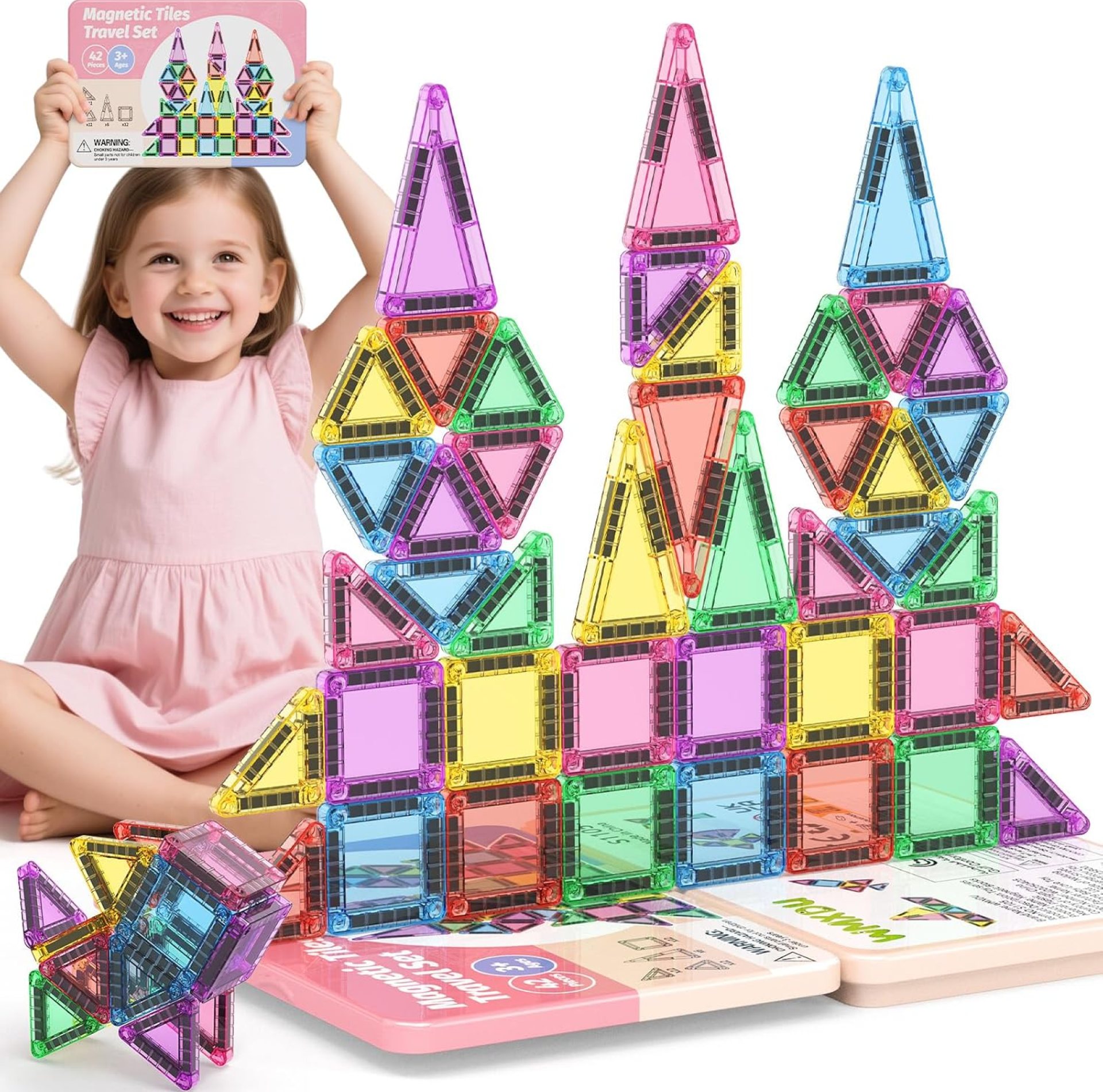 Mini Magnetic Tiles with Iron Box, 42PCS Travel Size Magnet Building Blocks Toy Set, Protable Construction Block Toys Educational Learning Sensory Toys for 3+ Year Old Boys Girls Birthday Gift Mini Magnetic Tiles with Iron Box, 42PCS Travel Size Magnet Building Blocks Toy Set, Protable Construction Block Toys Educational Learning Sensory Toys for 3+ Year Old Boys Girls Birthday Gift