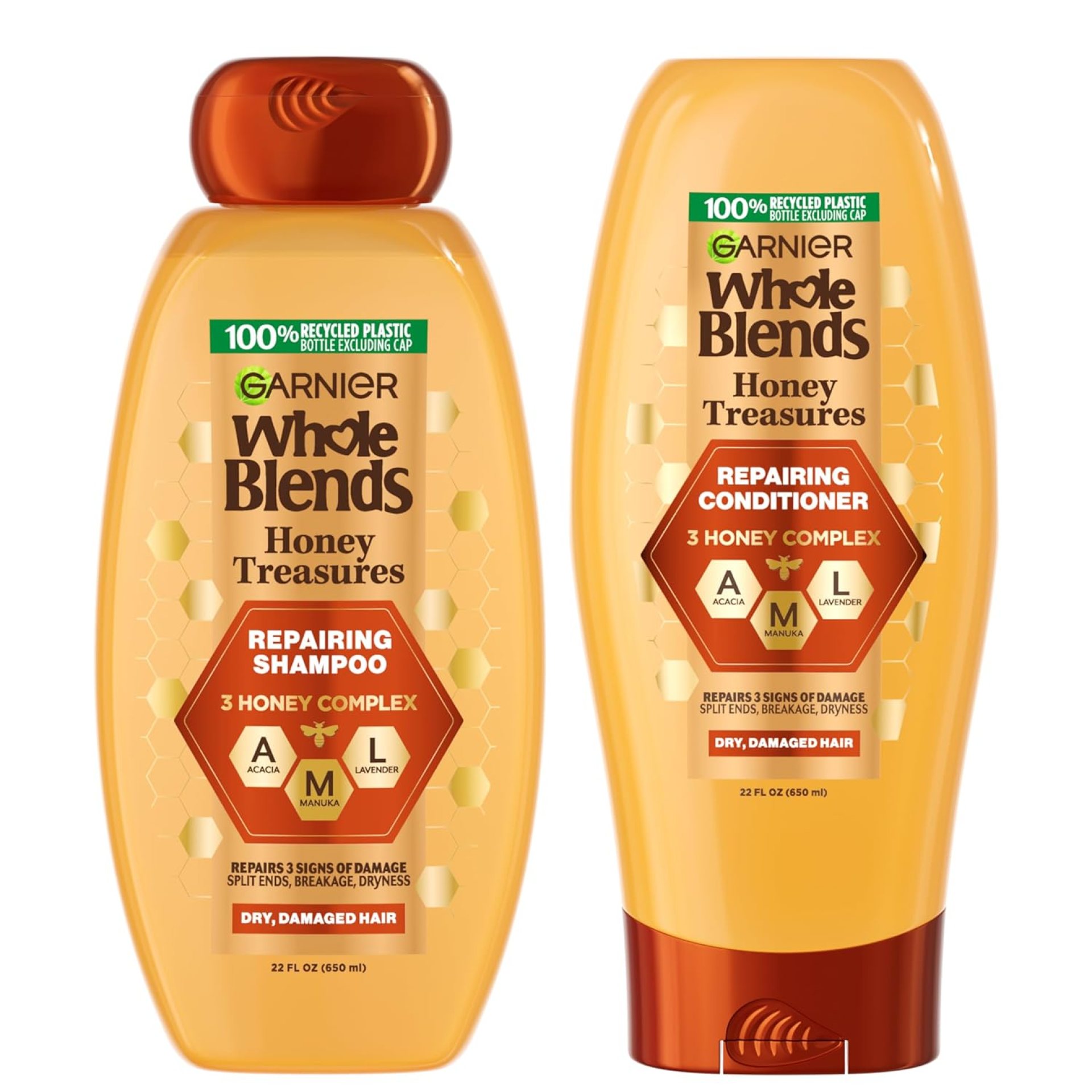 Garnier Whole Blends Honey Treasures Repairing Shampoo and Conditioner Set for Dry, Damaged Hair, 22 Fl Oz (2 Items), 1 Kit (Packaging May Vary) Garnier Whole Blends Honey Treasures Repairing Shampoo and Conditioner Set for Dry, Damaged Hair, 22 Fl Oz (2 Items), 1 Kit (Packaging May Vary)