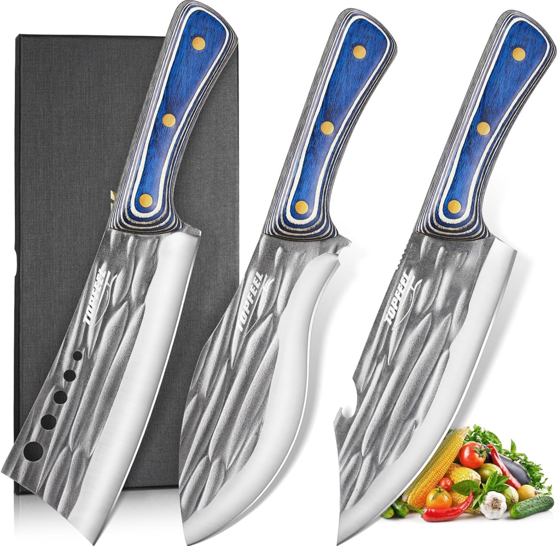 3PCS Butcher Knife Set for Meat Cutting, Hand Forged Professional Chef Knife Set Meat Cleaver Boning Knife for Home, Outdoor Cooking, Camping BBQ Gift Idea Men 3PCS Butcher Knife Set for Meat Cutting, Hand Forged Professional Chef Knife Set Meat Cleaver Boning Knife for Home, Outdoor Cooking, Camping BBQ Gift Idea Men