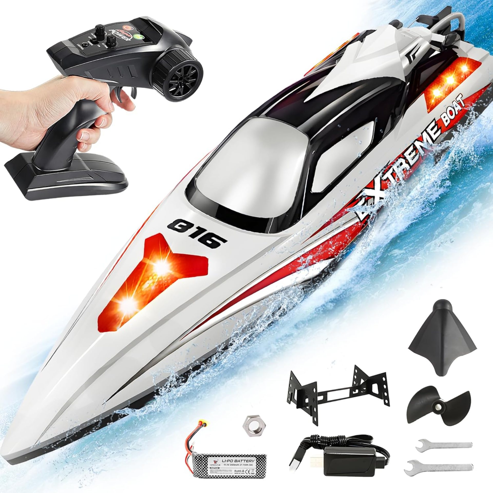 BEZGAR RC Boat, 18 inch Big Brushless Remote Control Boat for Adults and Kids, 55 KPH Large Fast RC Speed Boats with 2500mAh Battery, Ideal Waterproof Toy Boats for Lakes – HJ816 Gray BEZGAR RC Boat, 18 inch Big Brushless Remote Control Boat for Adults and Kids, 55 KPH Large Fast RC Speed Boats with 2500mAh Battery, Ideal Waterproof Toy Boats for Lakes – HJ816 Gray