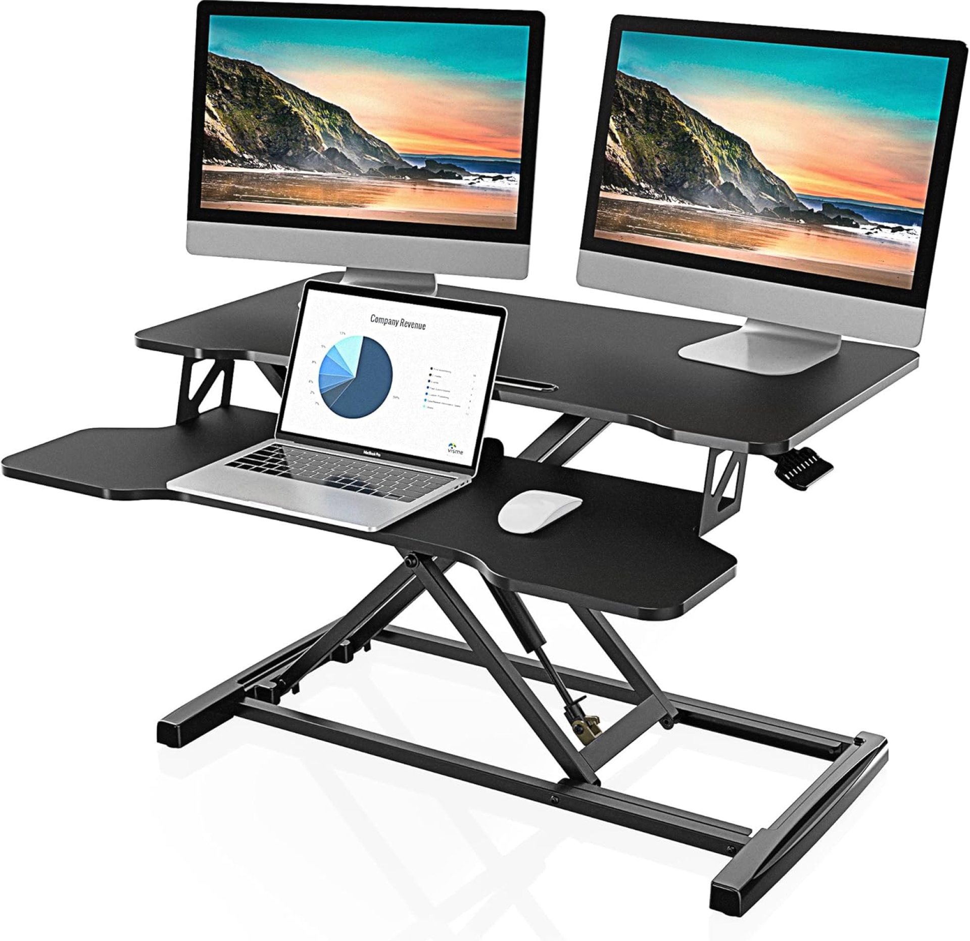 FITUEYES Height Adjustable Standing Desk 32” Wide Sit to Stand Converter Stand Up Desk Tabletop Workstation for Dual Monitor Riser FSD308001WB FITUEYES Height Adjustable Standing Desk 32” Wide Sit to Stand Converter Stand Up Desk Tabletop Workstation for Dual Monitor Riser FSD308001WB