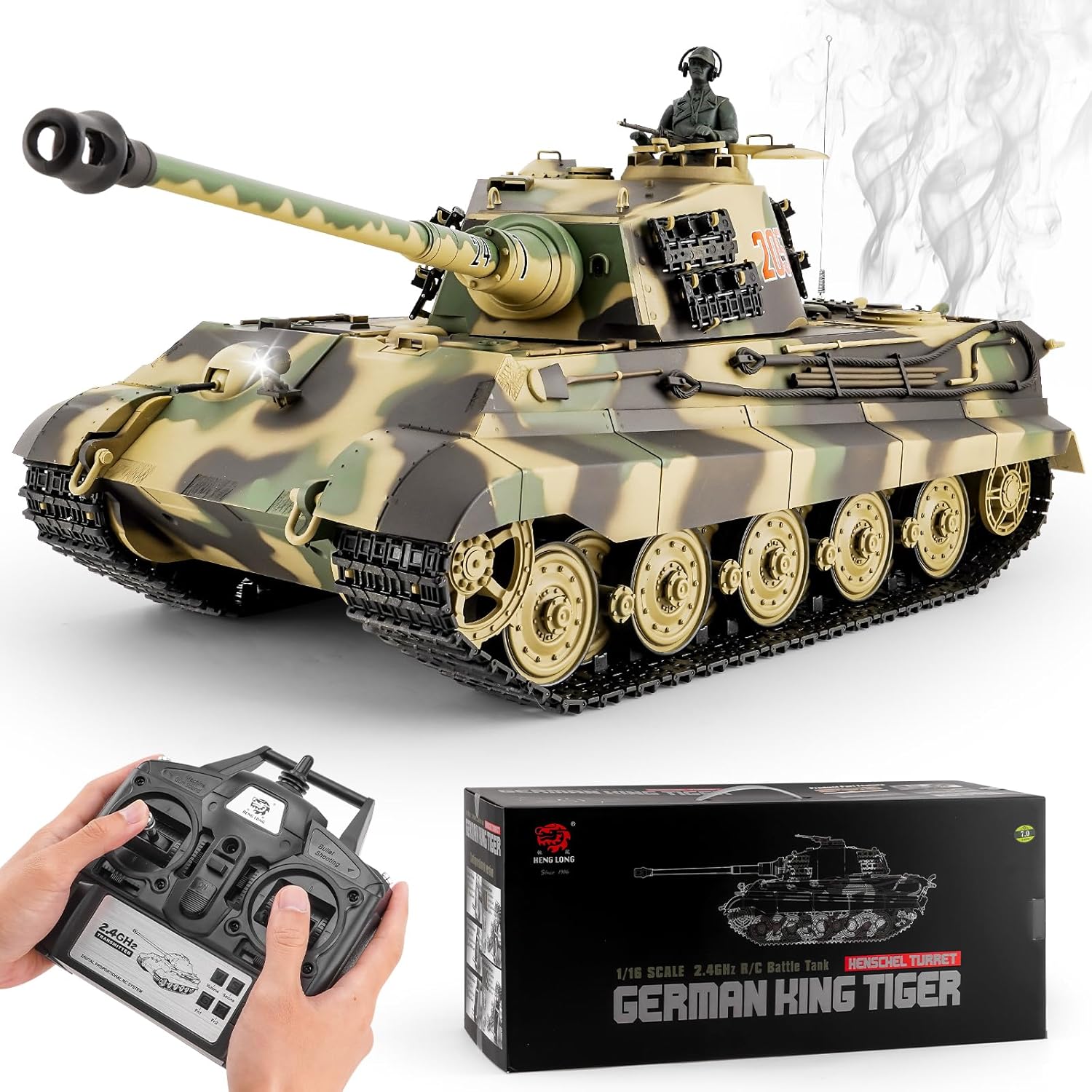 RC Tanks HengLong German King Tiger Henschel Heavy Tank, 1/16 2.4ghz Remote Control Tank Vehicles Model with Sound & Light for Ages 14+ RC Tanks HengLong German King Tiger Henschel Heavy Tank, 1/16 2.4ghz Remote Control Tank Vehicles Model with Sound & Light for Ages 14+
