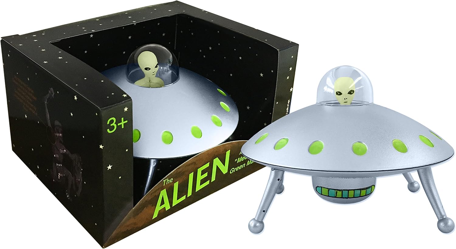 Off the Wall Toys Alien Glow-in-The-Dark UFO Space Ship and Bendable Action Figure Toy Off the Wall Toys Alien Glow-in-The-Dark UFO Space Ship and Bendable Action Figure Toy