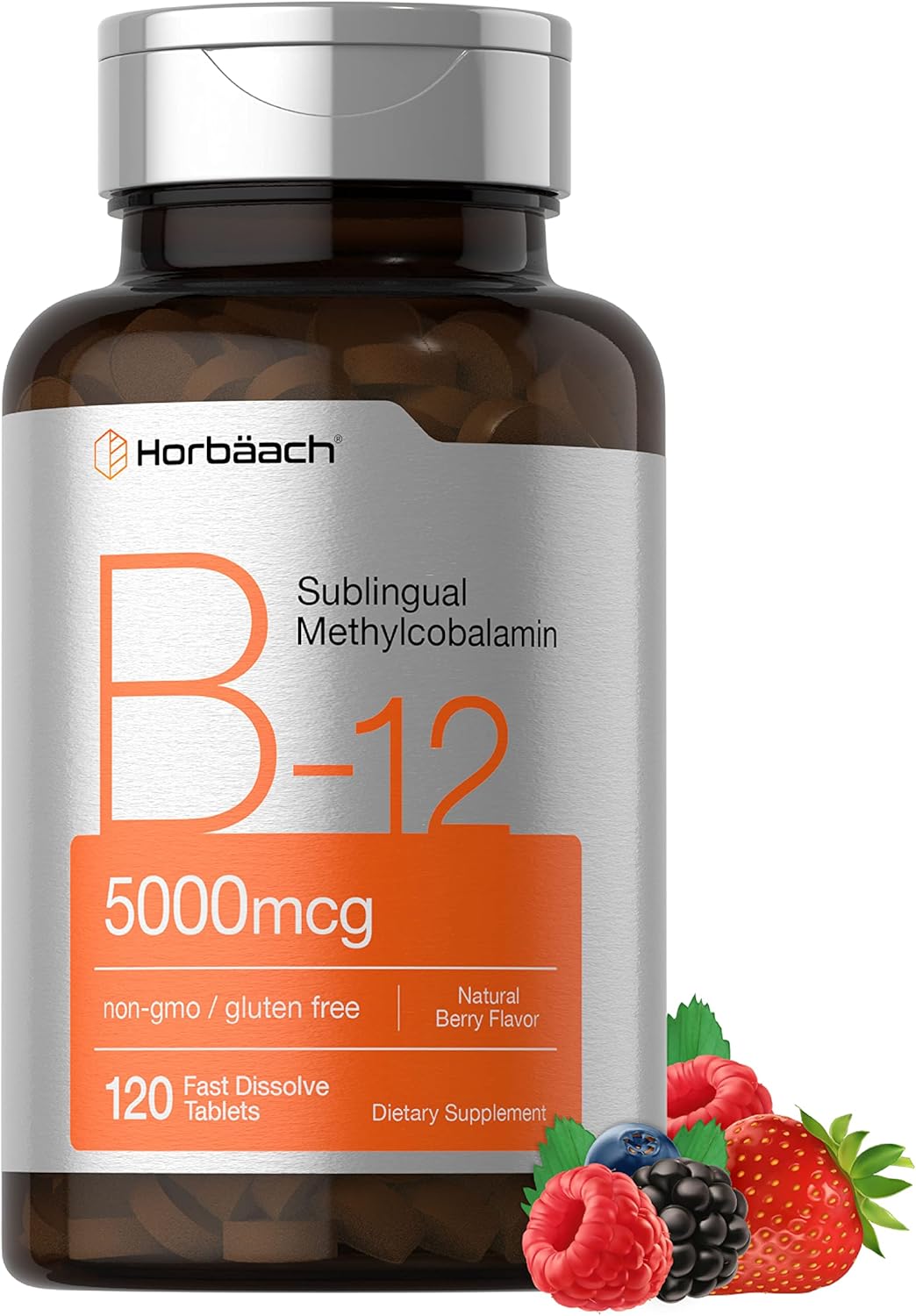 Horbäach B12 Vitamin 5000 mcg | 120 Fast Dissolve Tablets | Sublingual Methylcobalamin | Vegetarian, Non-GMO & Gluten Free Supplement Horbäach B12 Vitamin 5000 mcg | 120 Fast Dissolve Tablets | Sublingual Methylcobalamin | Vegetarian, Non-GMO & Gluten Free Supplement