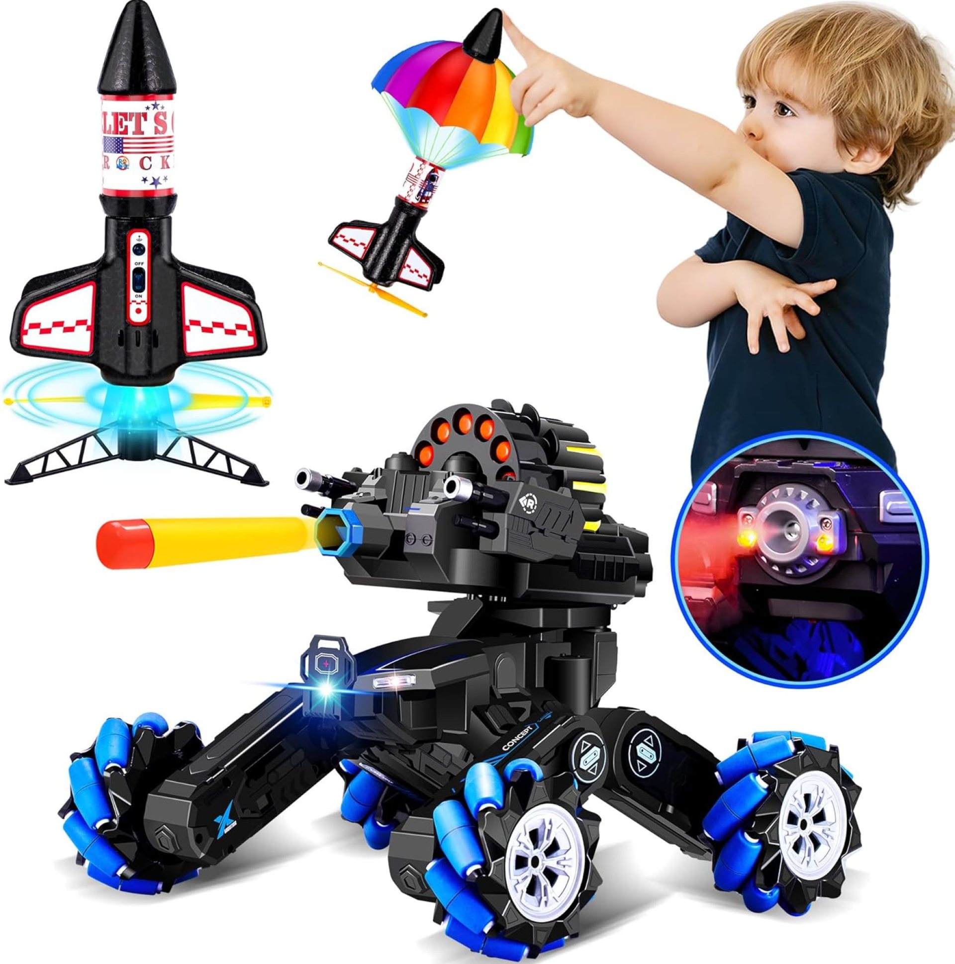 Ultimate Action Set: Gesture Sensing RC Battle Tank & Electric Rocket Launcher – Motorized Air Rocket and Drift Remote Control Tank for Kids Ages 6-12, with Soft Bullets, Light & Music, Launch Ultimate Action Set: Gesture Sensing RC Battle Tank & Electric Rocket Launcher – Motorized Air Rocket and Drift Remote Control Tank for Kids Ages 6-12, with Soft Bullets, Light & Music, Launch