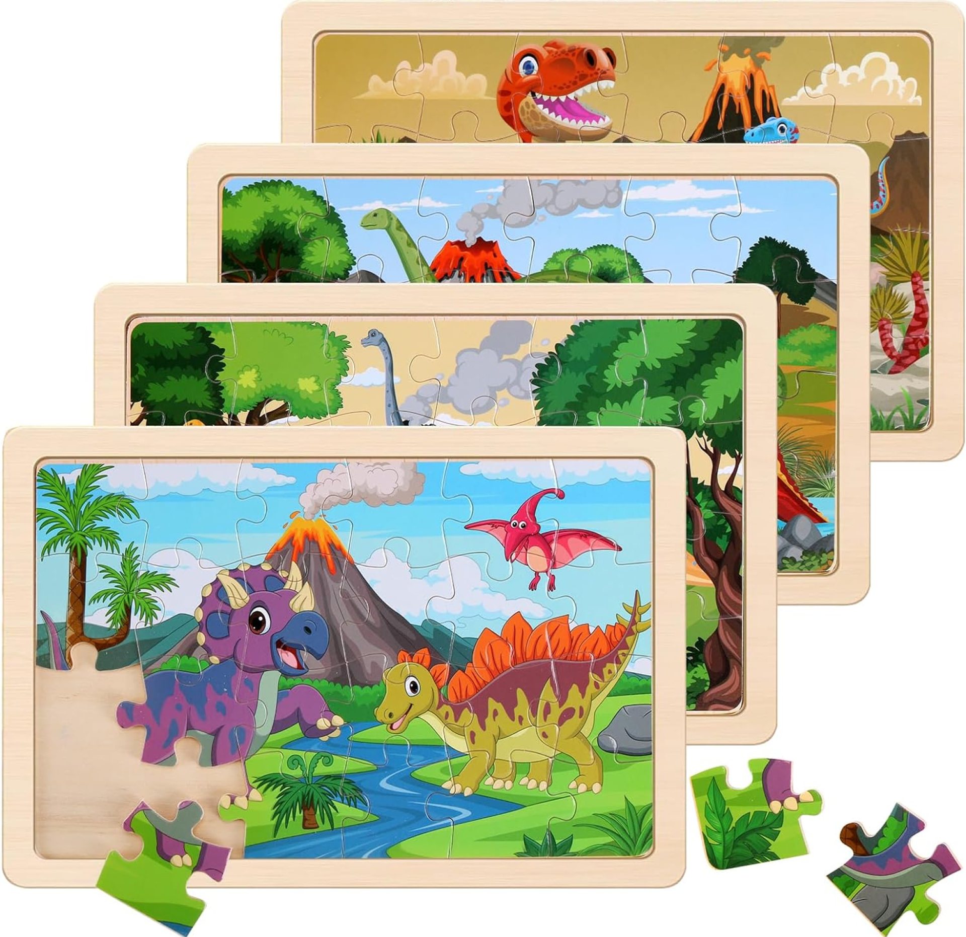 Wooden Puzzles Dinosaur Toys for Kids Ages 3-5, Set of 4 Packs with 20-Piece Wood Jigsaw Puzzles, Preschool Educational Brain Teaser Boards for Boys and Girls 3 4 5 6 Years Old Wooden Puzzles Dinosaur Toys for Kids Ages 3-5, Set of 4 Packs with 20-Piece Wood Jigsaw Puzzles, Preschool Educational Brain Teaser Boards for Boys and Girls 3 4 5 6 Years Old