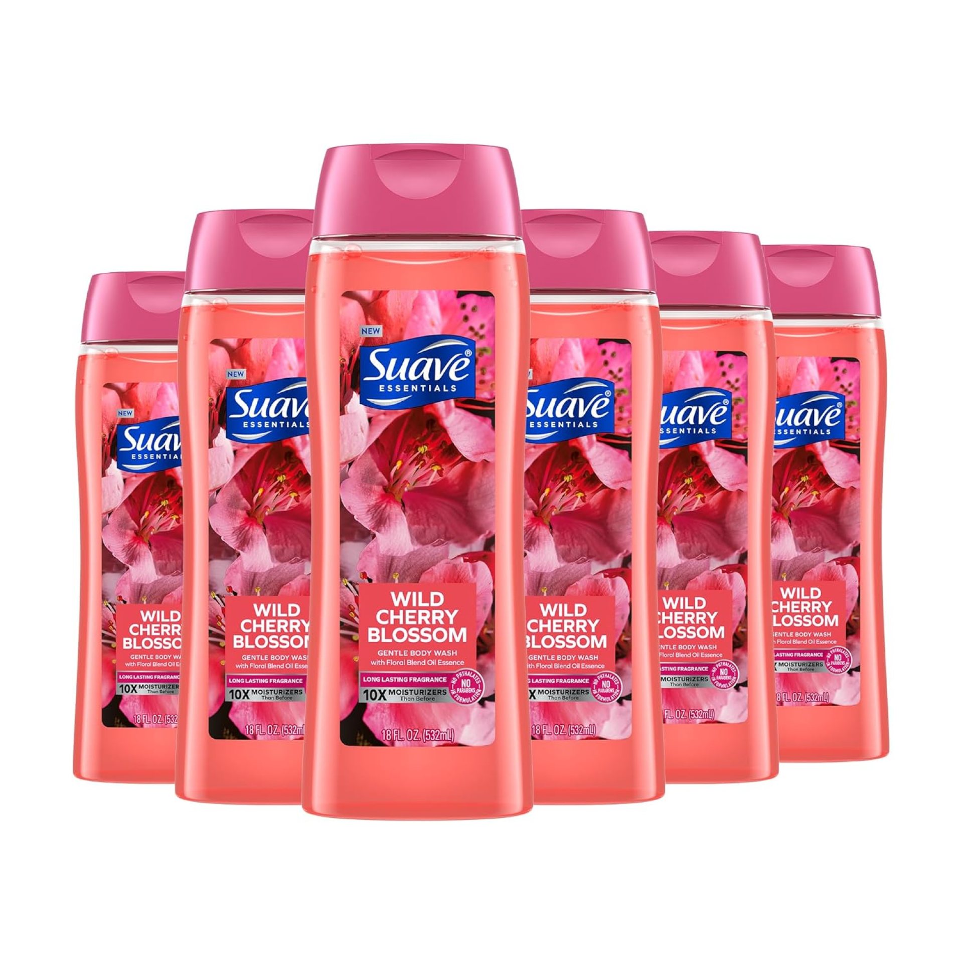 Suave Moisturizing Body Wash, with Wild Cherry Blossom and Vitamin E Extract, No Parabens, No Phtahaltes, 18 Oz Pack of 6 Suave Moisturizing Body Wash, with Wild Cherry Blossom and Vitamin E Extract, No Parabens, No Phtahaltes, 18 Oz Pack of 6