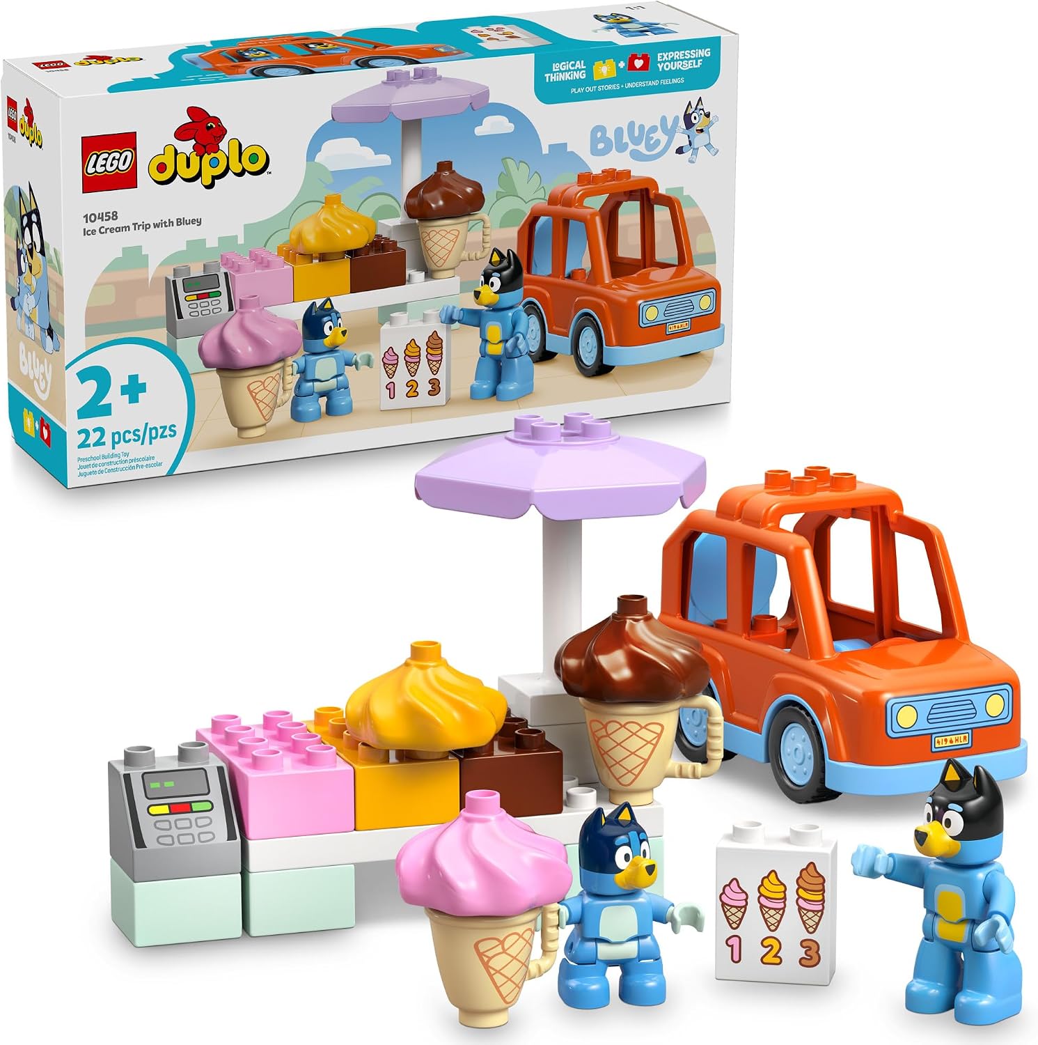 LEGO DUPLO Bluey Ice Cream Trip with Bluey – Toddler Toy for Kids, Boys, and Girls Ages 2+ – Includes Bluey Figure and Ice Cream Toy Stand – Sensory Toy for Pretend Play – Preschool Gift Idea – 10458 LEGO DUPLO Bluey Ice Cream Trip with Bluey – Toddler Toy for Kids, Boys, and Girls Ages 2+ – Includes Bluey Figure and Ice Cream Toy Stand – Sensory Toy for Pretend Play – Preschool Gift Idea – 10458