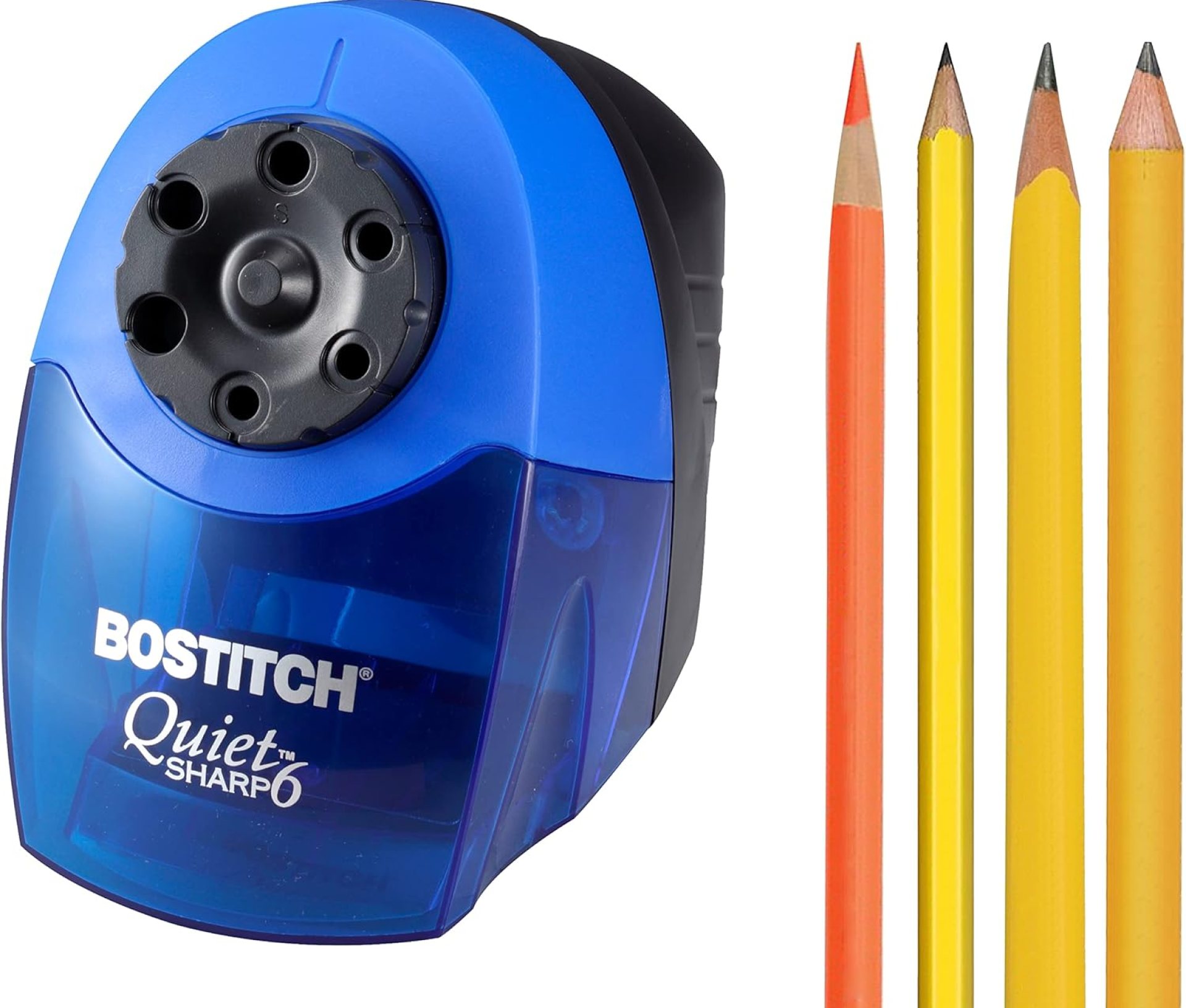 Bostitch Office QuietSharp 6 Electric Pencil Sharpener, Heavy Duty Classroom Sharpener, Size Selector with 6 Different Sizes, Perfect for Classroom and Homeschool Use, Blue Bostitch Office QuietSharp 6 Electric Pencil Sharpener, Heavy Duty Classroom Sharpener, Size Selector with 6 Different Sizes, Perfect for Classroom and Homeschool Use, Blue