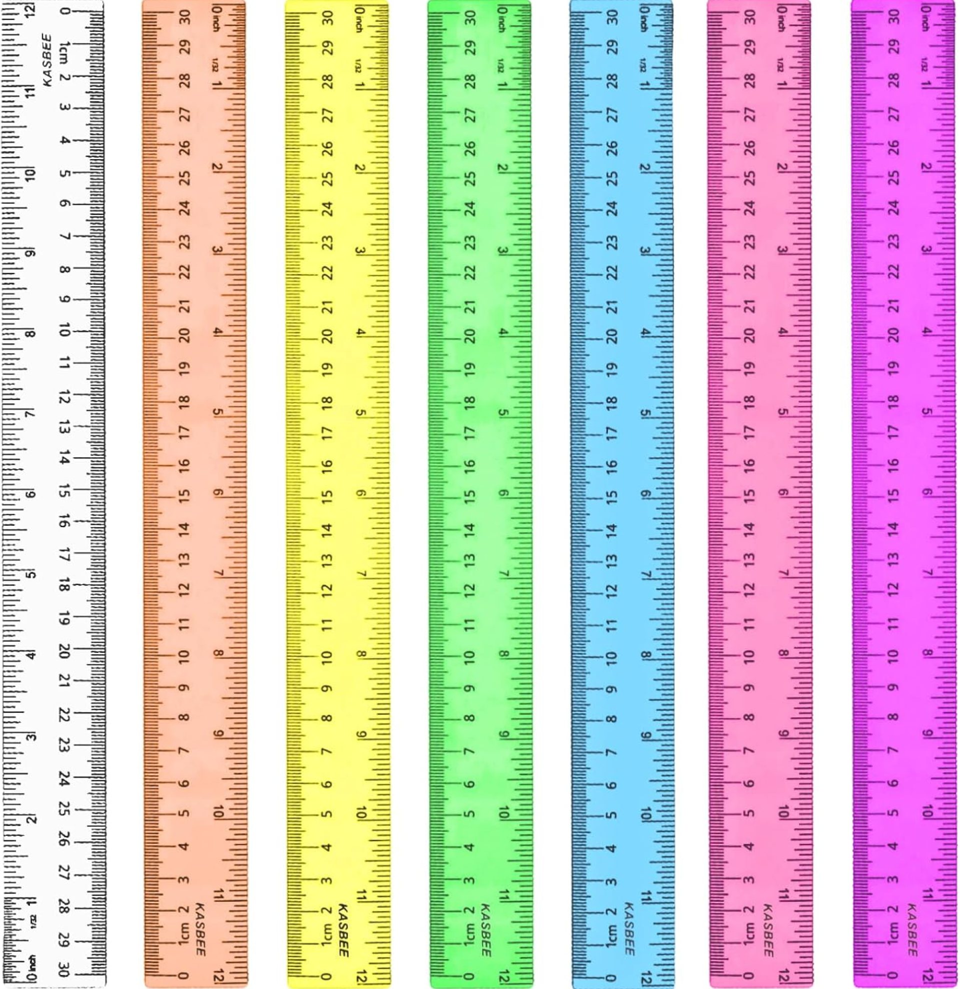 Rulers 12 Inch, Colored Clear Rulers, Plastic Measuring Ruler for Kids, School, Home and Office, Millimeter, Centimeter and Inches, Pack of 7 Rulers 12 Inch, Colored Clear Rulers, Plastic Measuring Ruler for Kids, School, Home and Office, Millimeter, Centimeter and Inches, Pack of 7