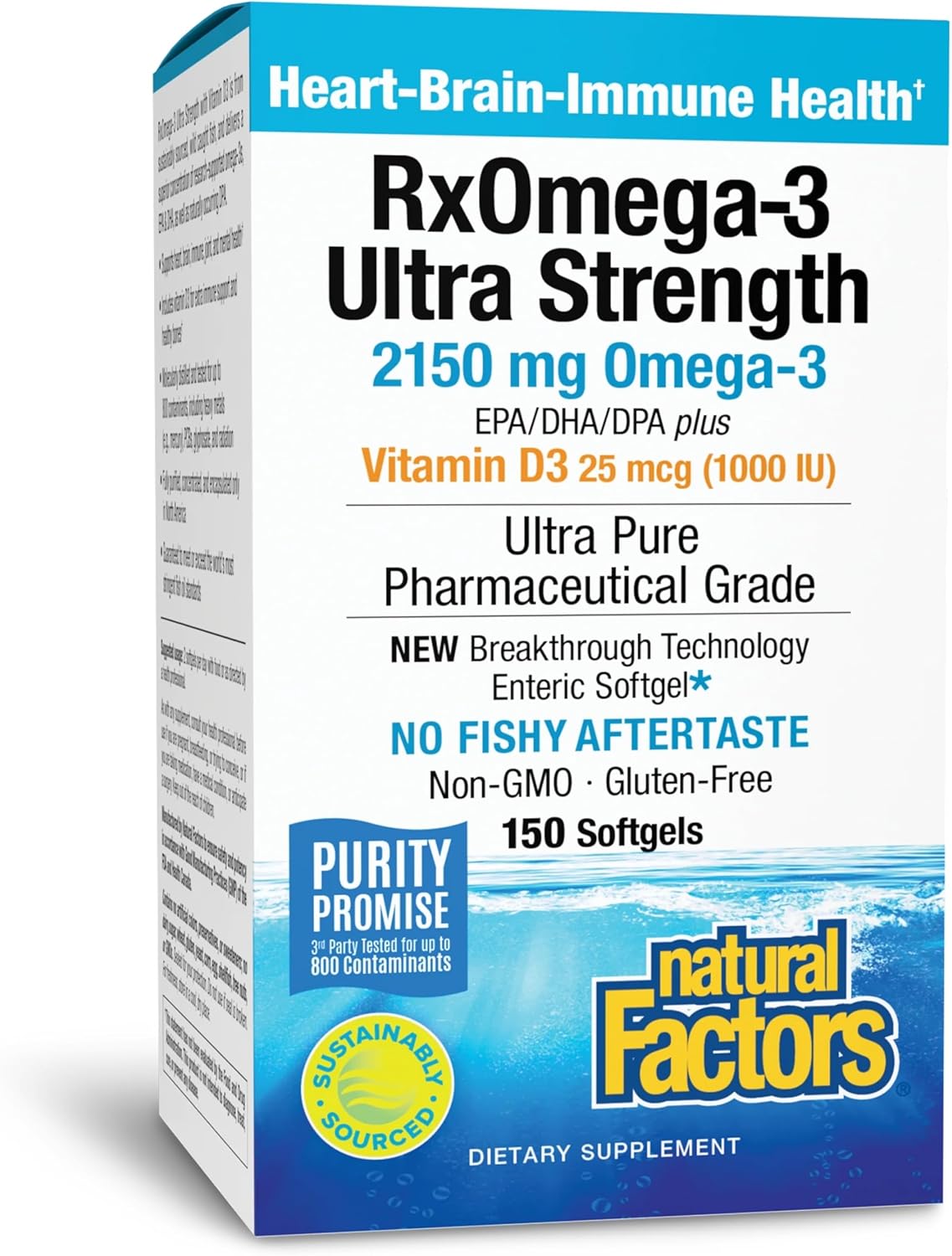 Natural Factors RxOmega-3 Ultra Strength Fish Oil with Vitamin D3, High Potency Formula, 2,150 mg, No Fishy Aftertaste, 150 Softgels Natural Factors RxOmega-3 Ultra Strength Fish Oil with Vitamin D3, High Potency Formula, 2,150 mg, No Fishy Aftertaste, 150 Softgels